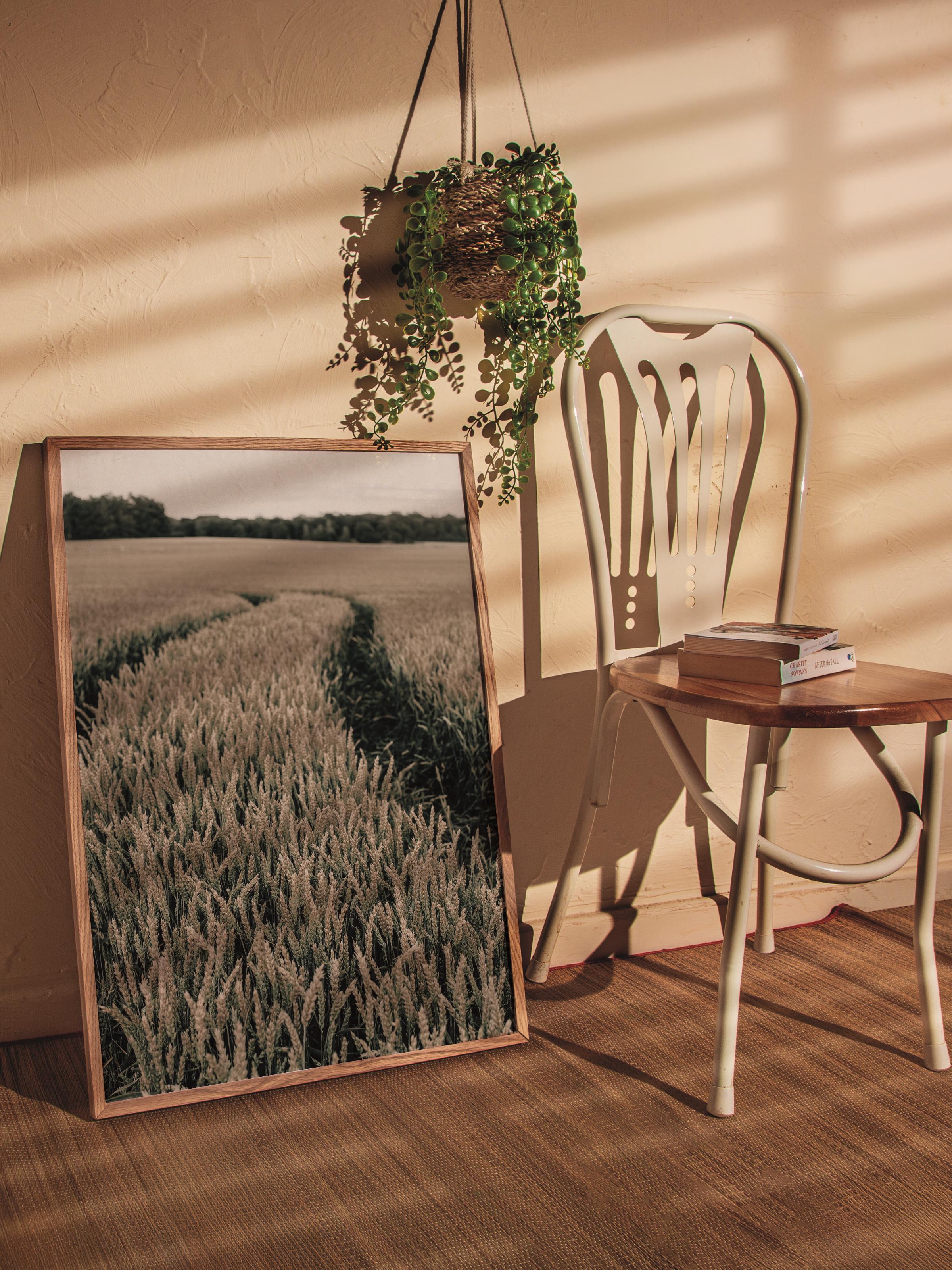 Rustic Çerçevesiz Poster, İskandinav Kahverengi Poster, NO:205 Tarla Yolu Fotoğraf, Dikey