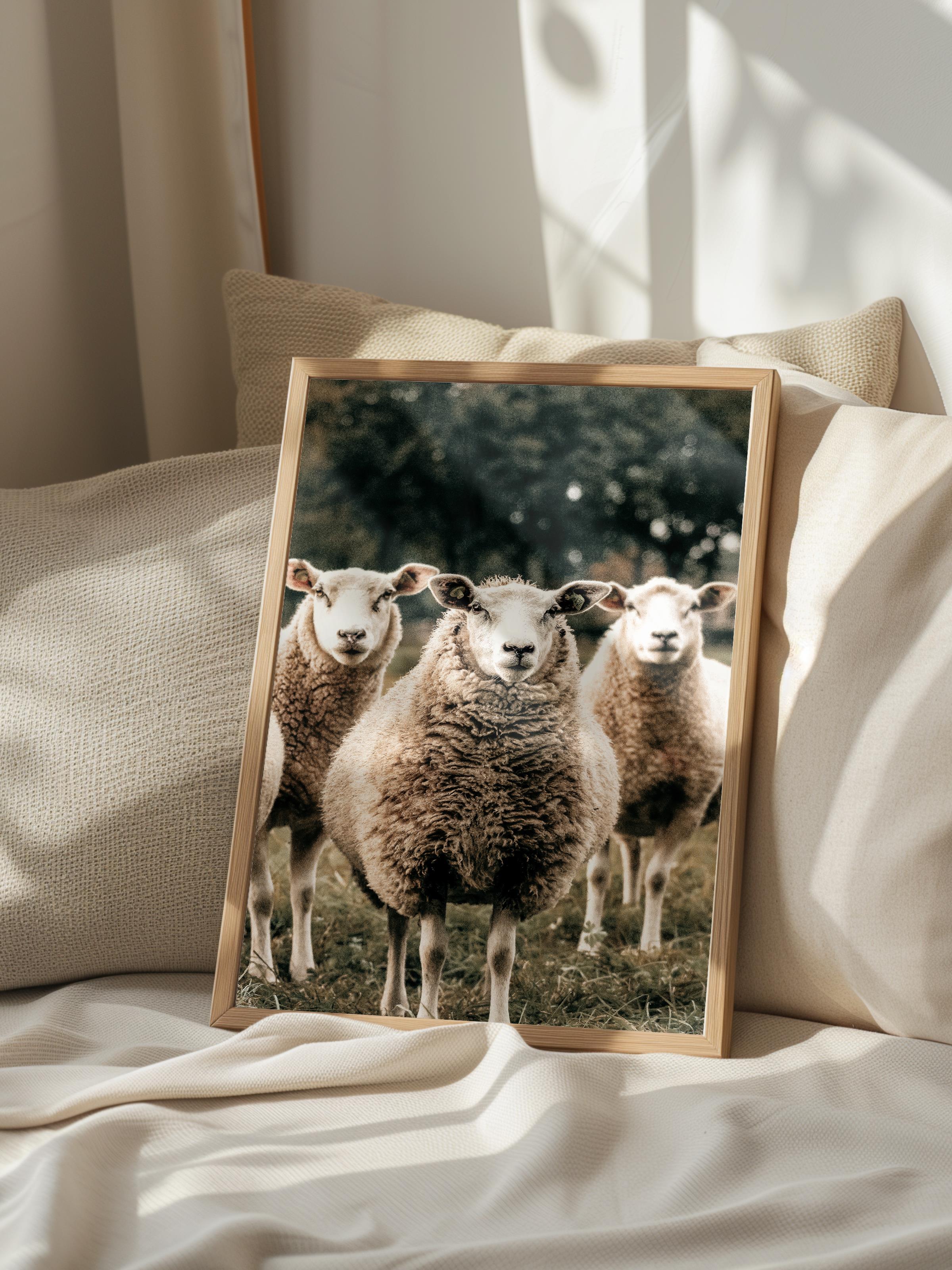 Rustic Çerçevesiz Poster, İskandinav Kahverengi Poster, NO:209 Koyunlar Fotoğraf, Dikey