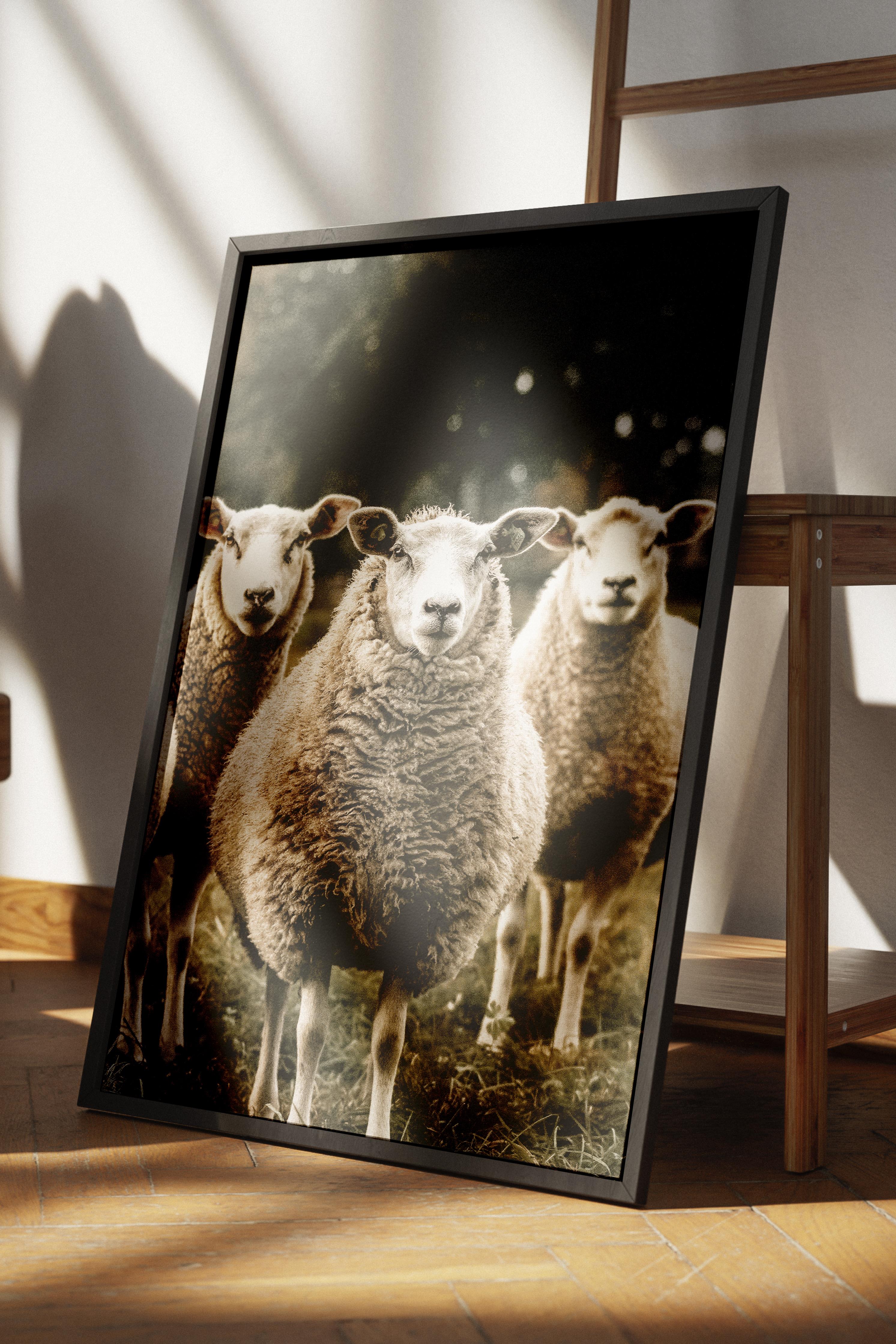 Rustic Çerçevesiz Poster, İskandinav Kahverengi Poster, NO:209 Koyunlar Fotoğraf, Dikey