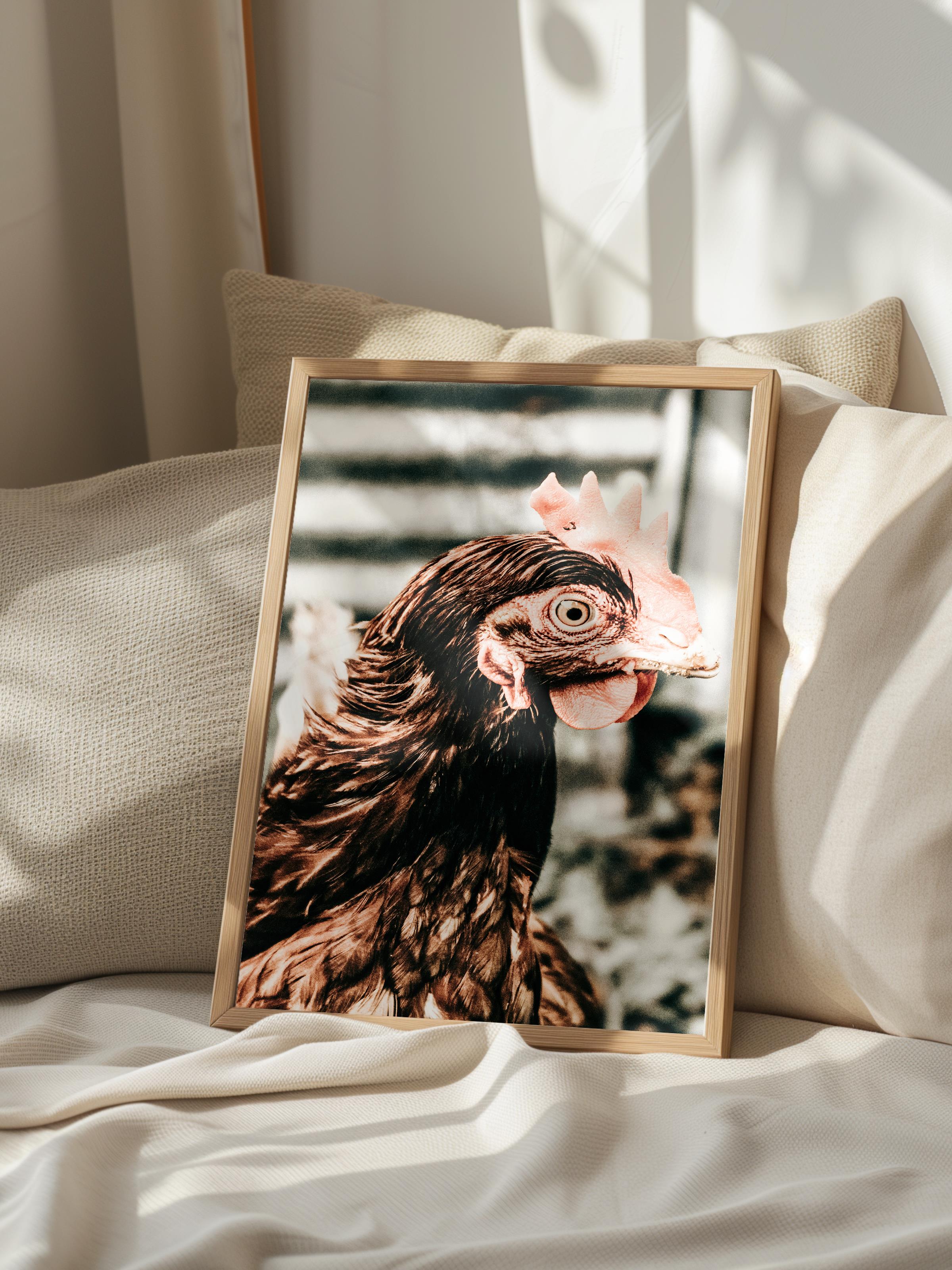 Rustic Çerçevesiz Poster, İskandinav Kahverengi Poster, NO:211 Tavuk Fotoğraf, Dikey