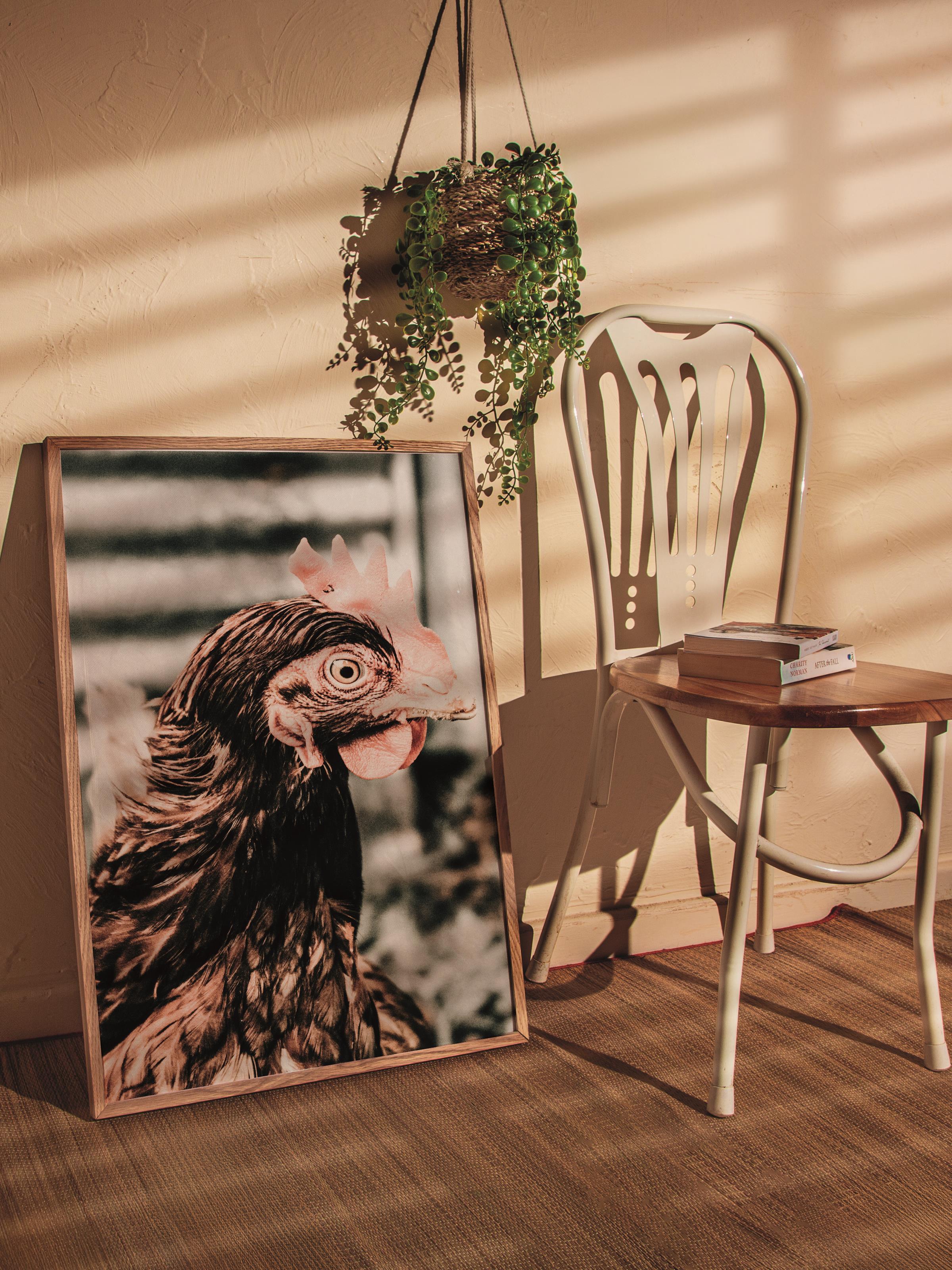 Rustic Çerçevesiz Poster, İskandinav Kahverengi Poster, NO:211 Tavuk Fotoğraf, Dikey