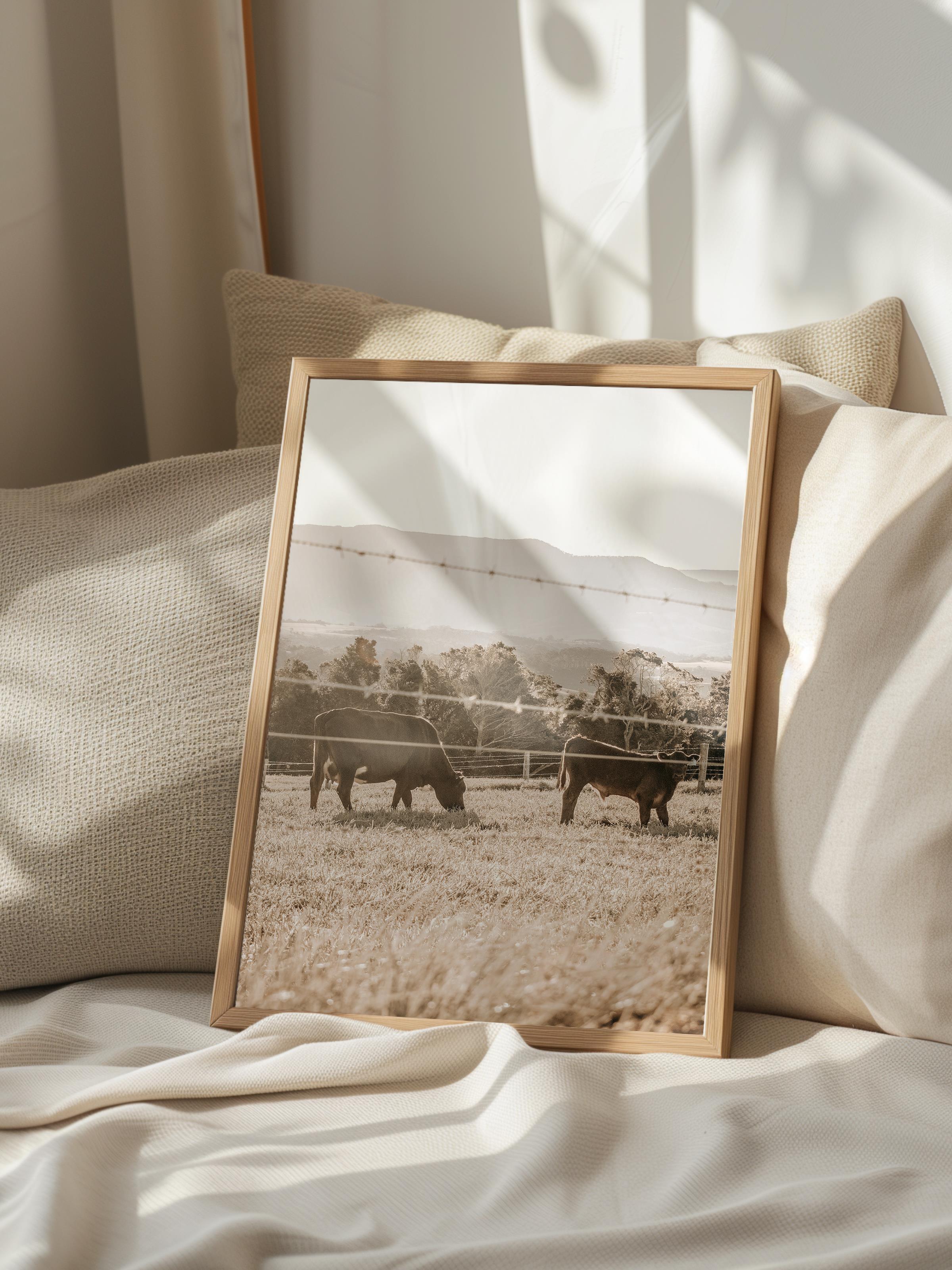 Rustic Çerçevesiz Poster, İskandinav Kahverengi Poster, NO:218 İnekler Fotoğraf, Dikey