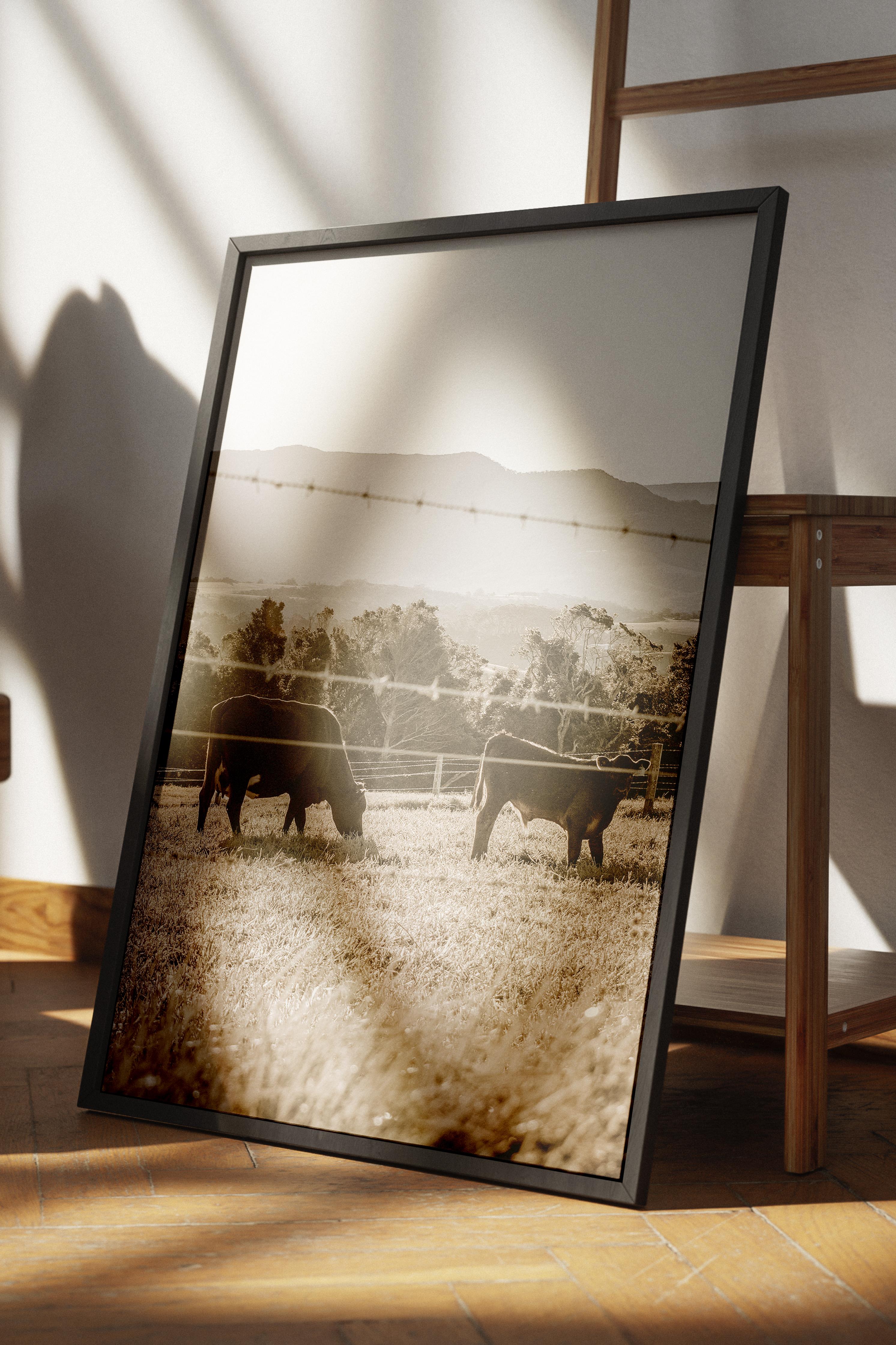 Rustic Çerçevesiz Poster, İskandinav Kahverengi Poster, NO:218 İnekler Fotoğraf, Dikey