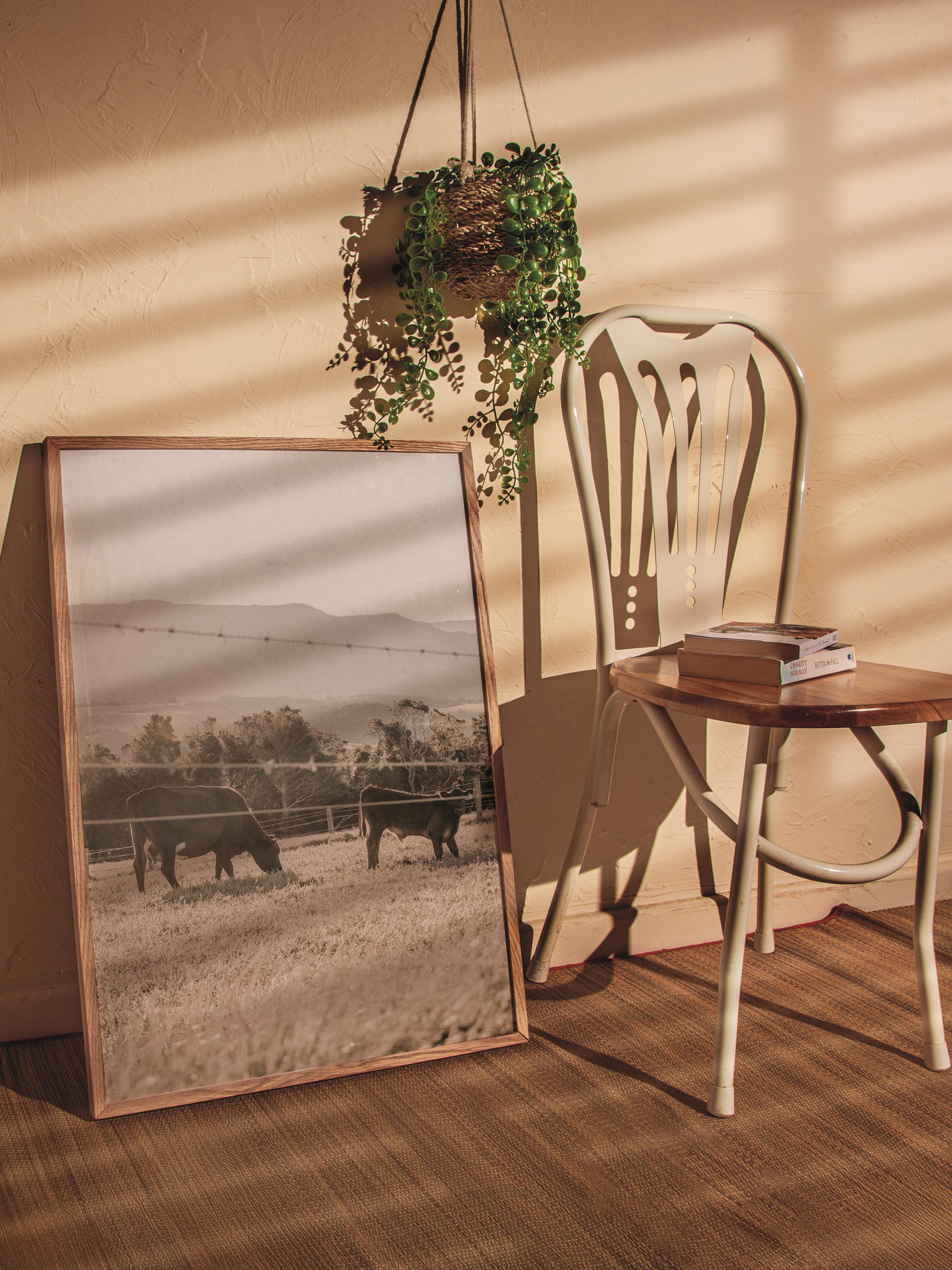 Rustic Çerçevesiz Poster, İskandinav Kahverengi Poster, NO:218 İnekler Fotoğraf, Dikey