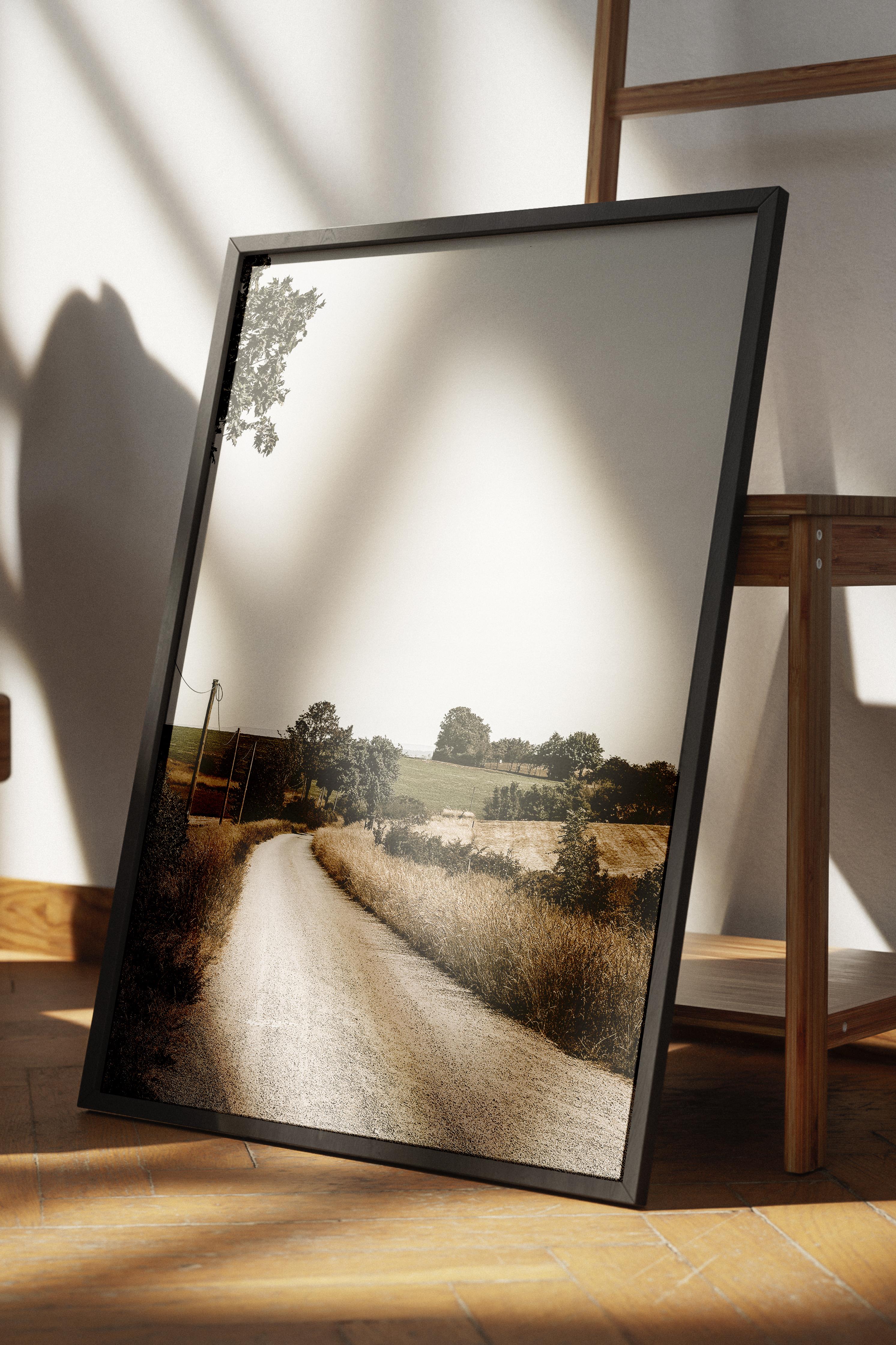 Rustic Çerçevesiz Poster, İskandinav Kahverengi Poster, NO:219 Köy Yolu Fotoğraf, Dikey
