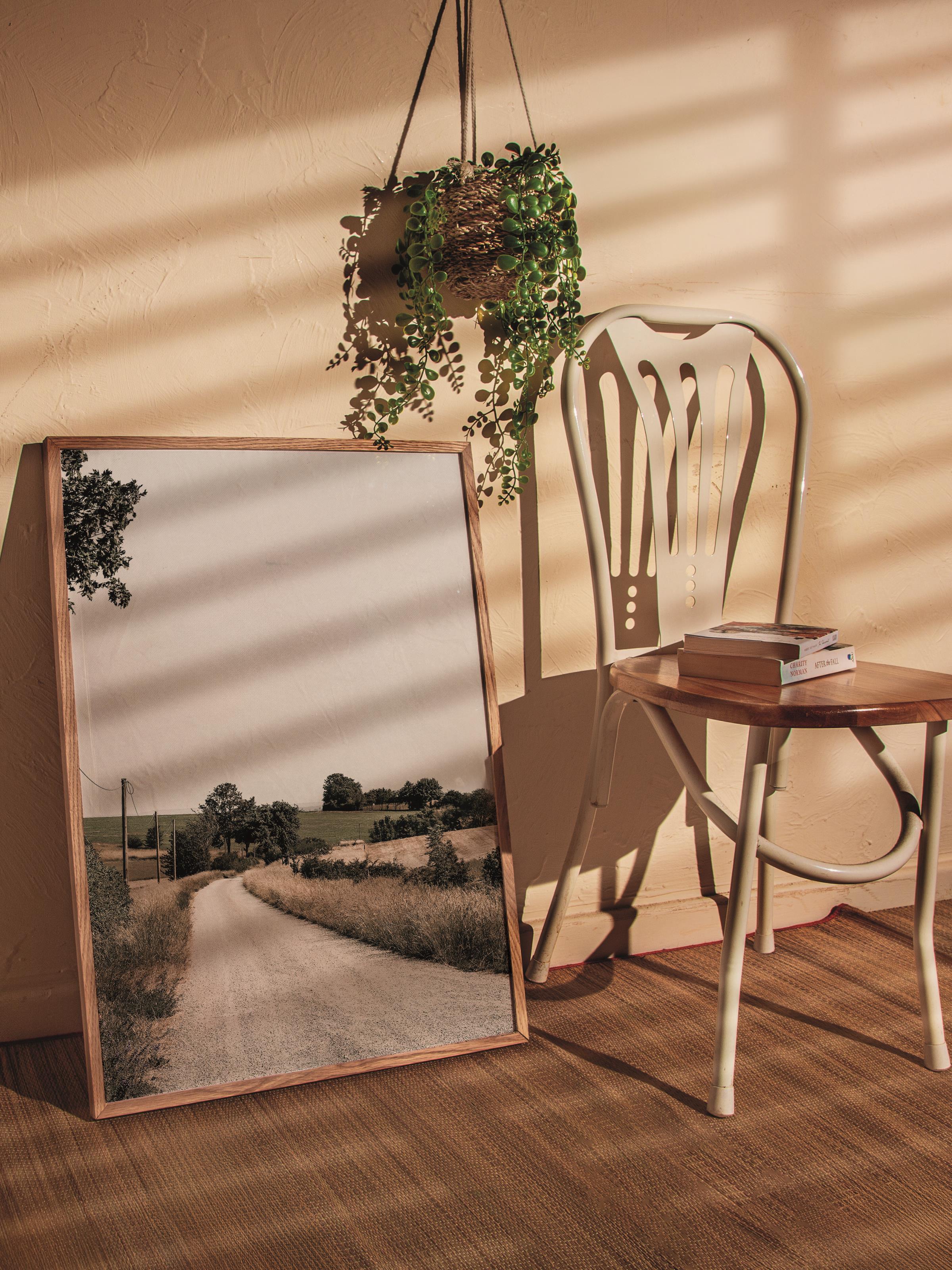 Rustic Çerçevesiz Poster, İskandinav Kahverengi Poster, NO:219 Köy Yolu Fotoğraf, Dikey