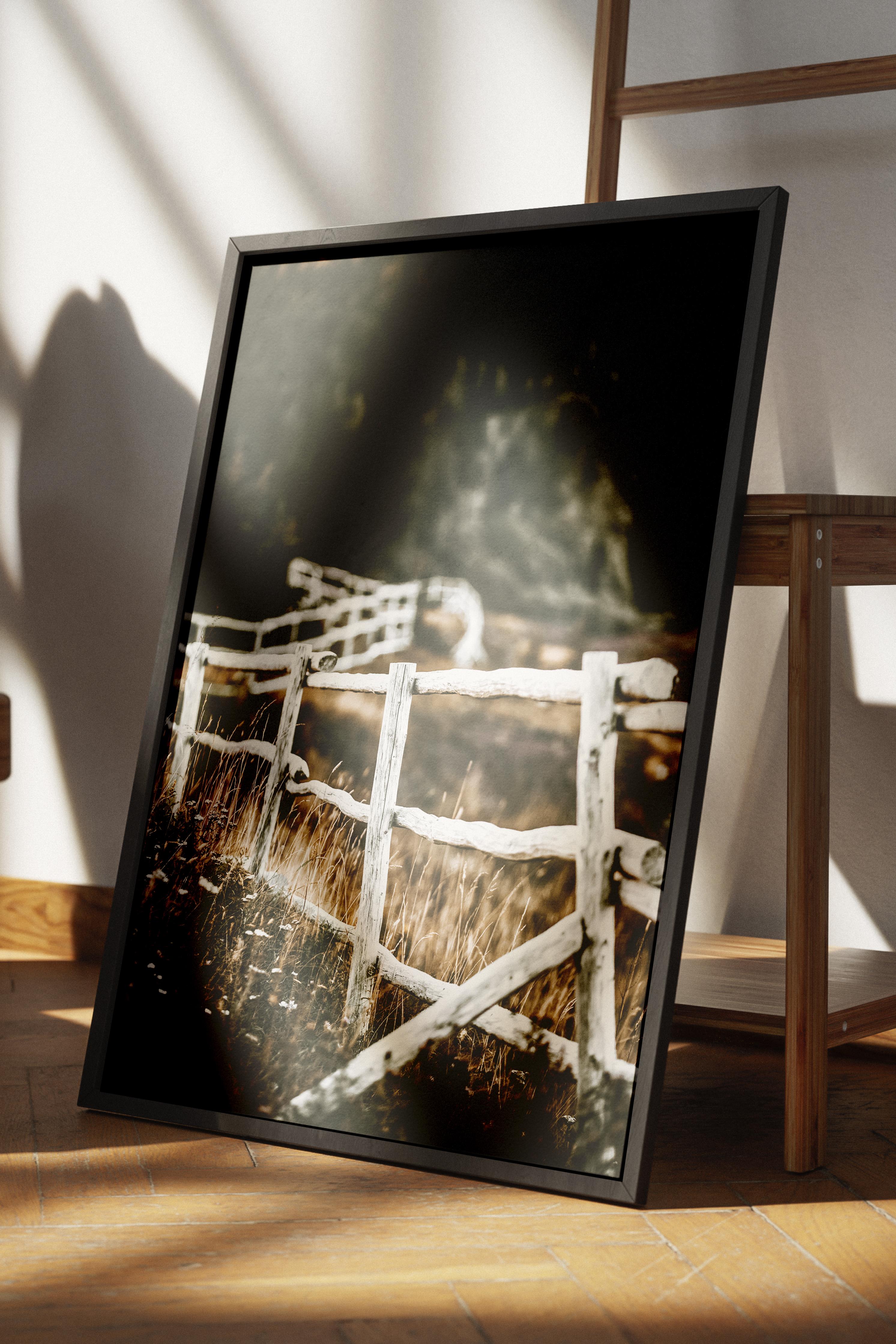 Rustic Çerçevesiz Poster, İskandinav Kahverengi Poster, NO:222 Beyaz Çit Fotoğraf, Dikey