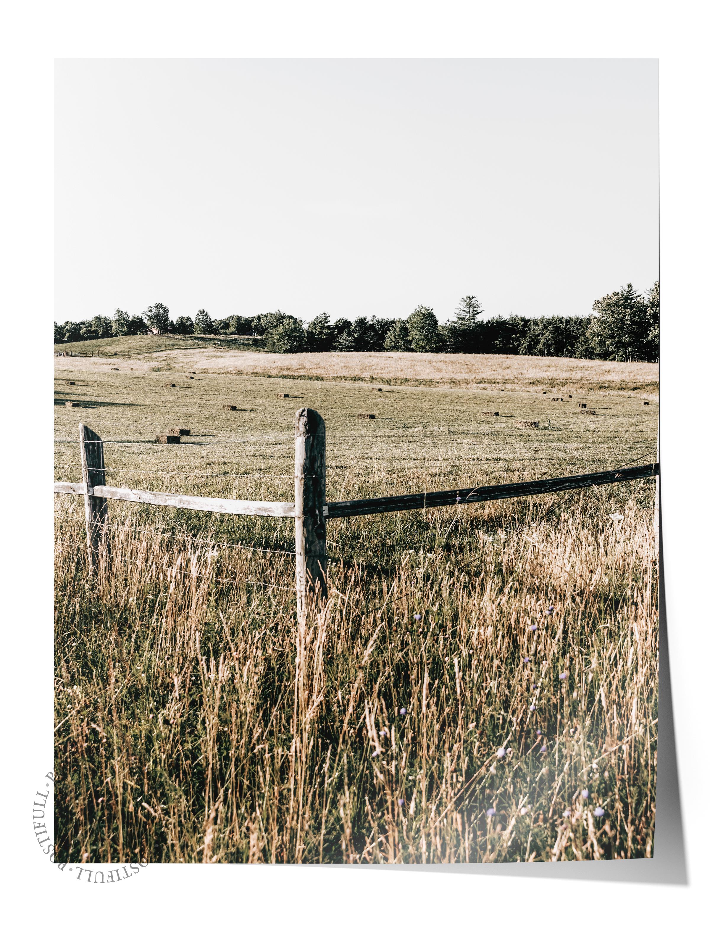 Rustic Çerçevesiz Poster, İskandinav Kahverengi Poster, NO:227 Tarla ve Çit Fotoğraf, Dikey