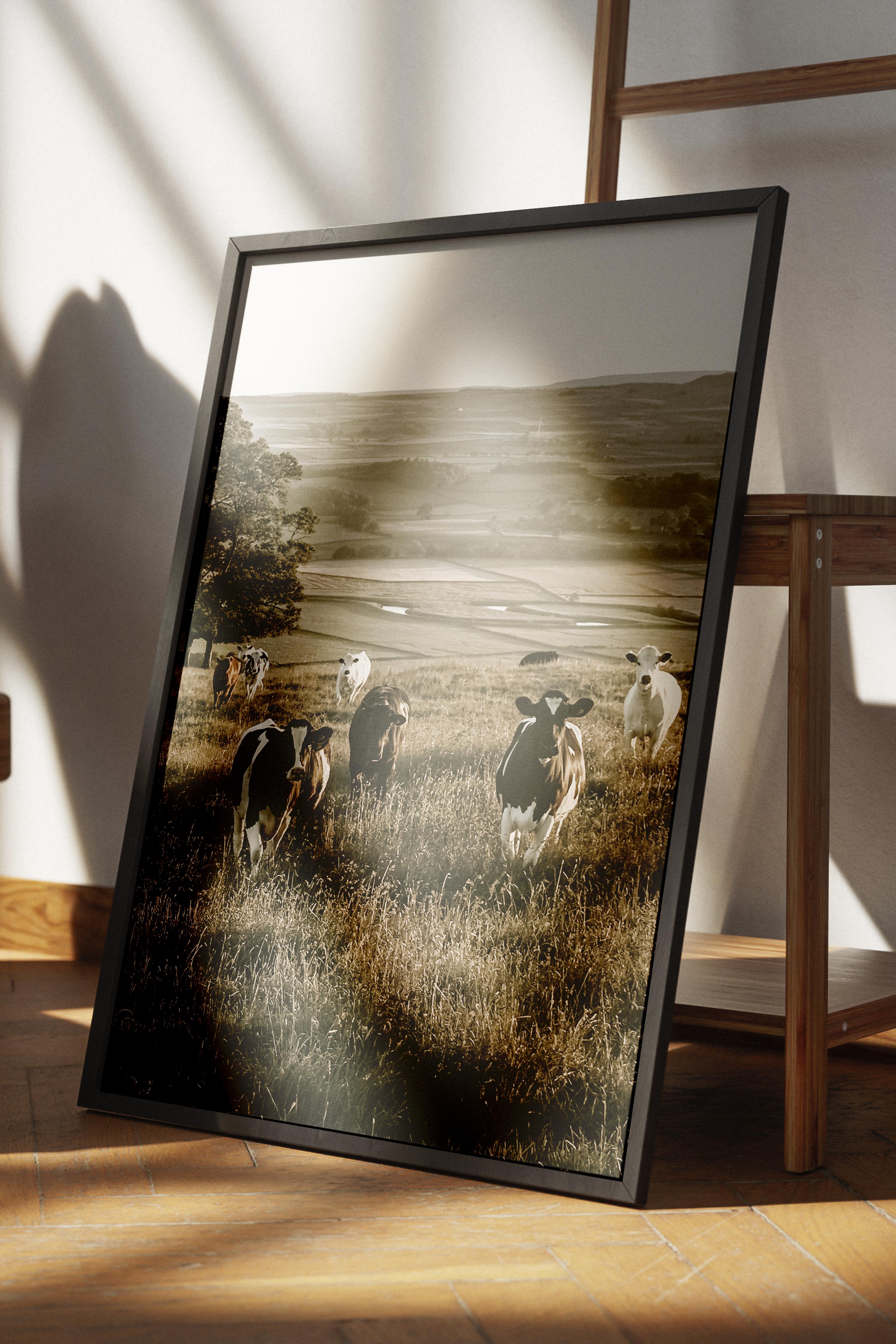 Rustic Çerçevesiz Poster, İskandinav Kahverengi Poster, NO:228 Koyunlar ve Çiftçi Fotoğraf, Dikey