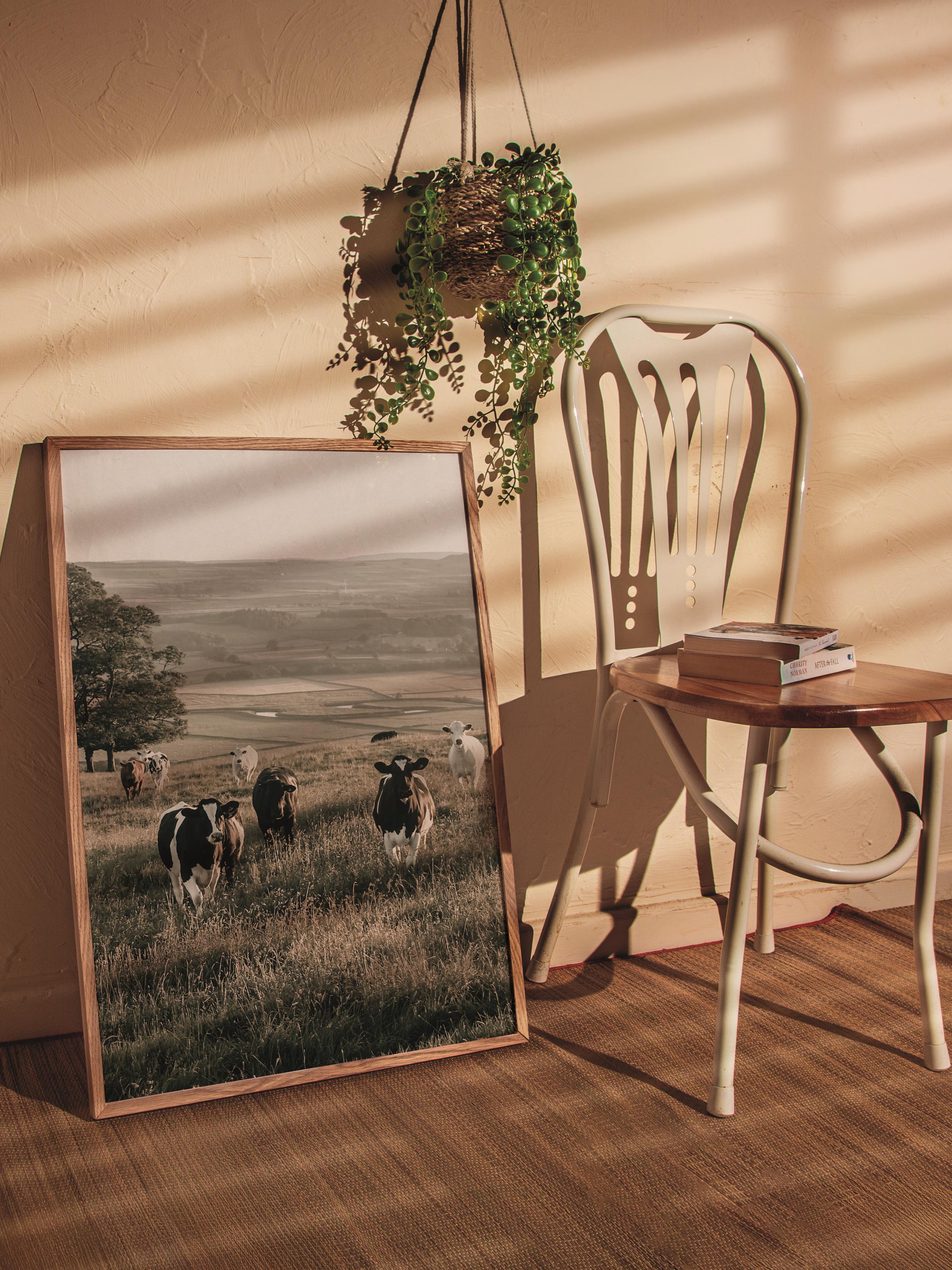 Rustic Çerçevesiz Poster, İskandinav Kahverengi Poster, NO:228 Koyunlar ve Çiftçi Fotoğraf, Dikey