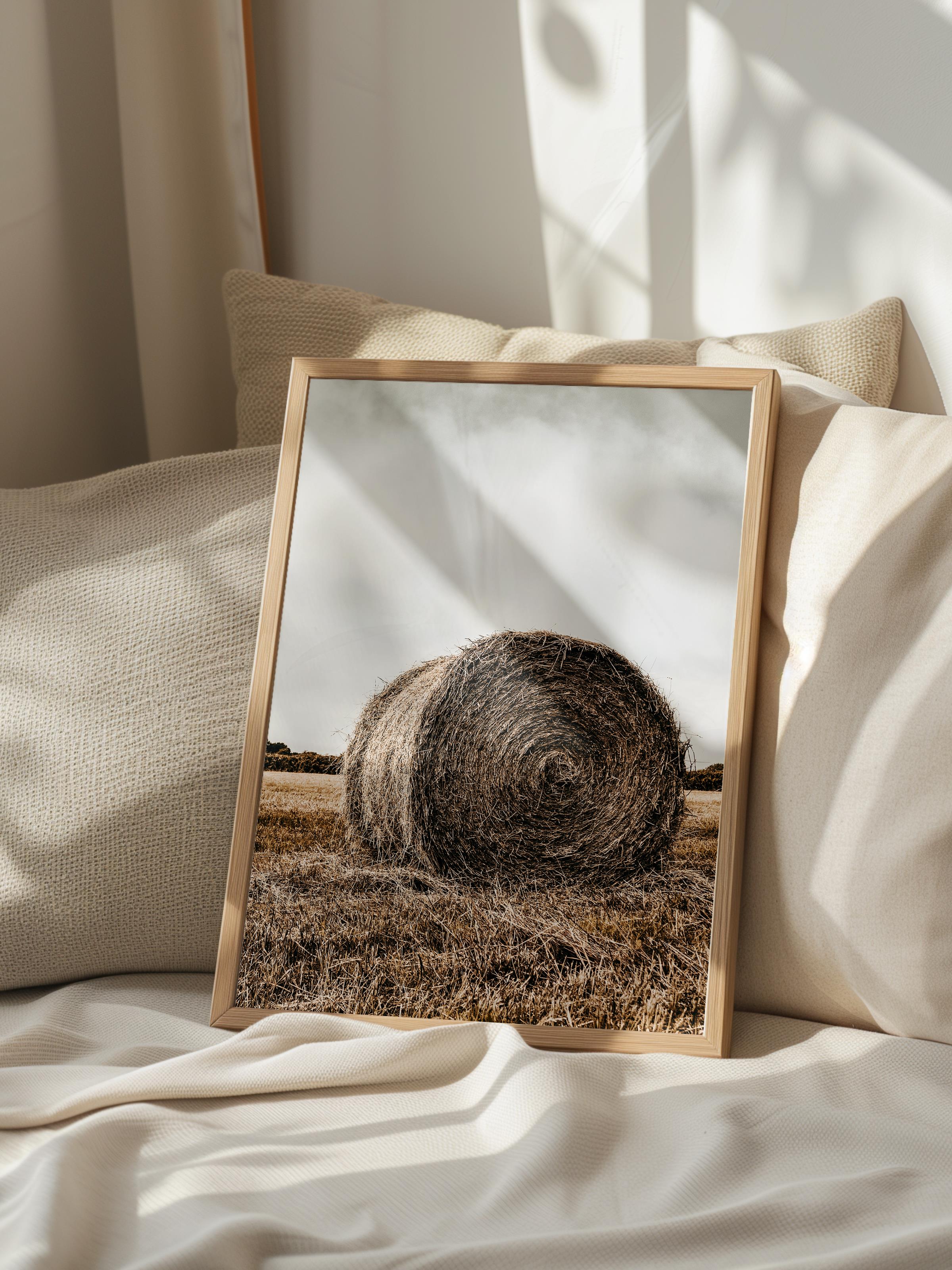 Rustic Çerçevesiz Poster, İskandinav Kahverengi Poster, NO:229 Saman Balyası Fotoğraf, Dikey