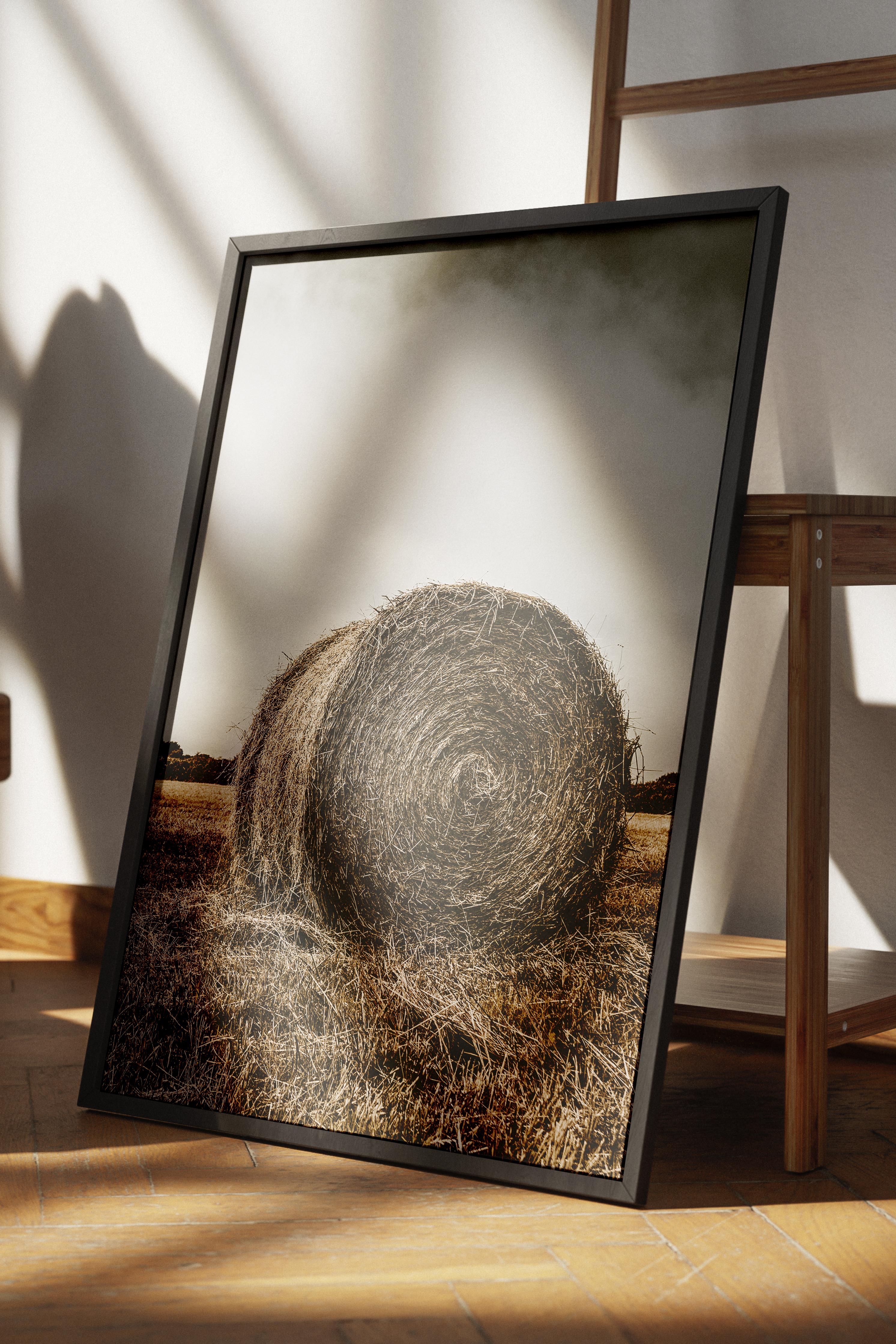 Rustic Çerçevesiz Poster, İskandinav Kahverengi Poster, NO:229 Saman Balyası Fotoğraf, Dikey
