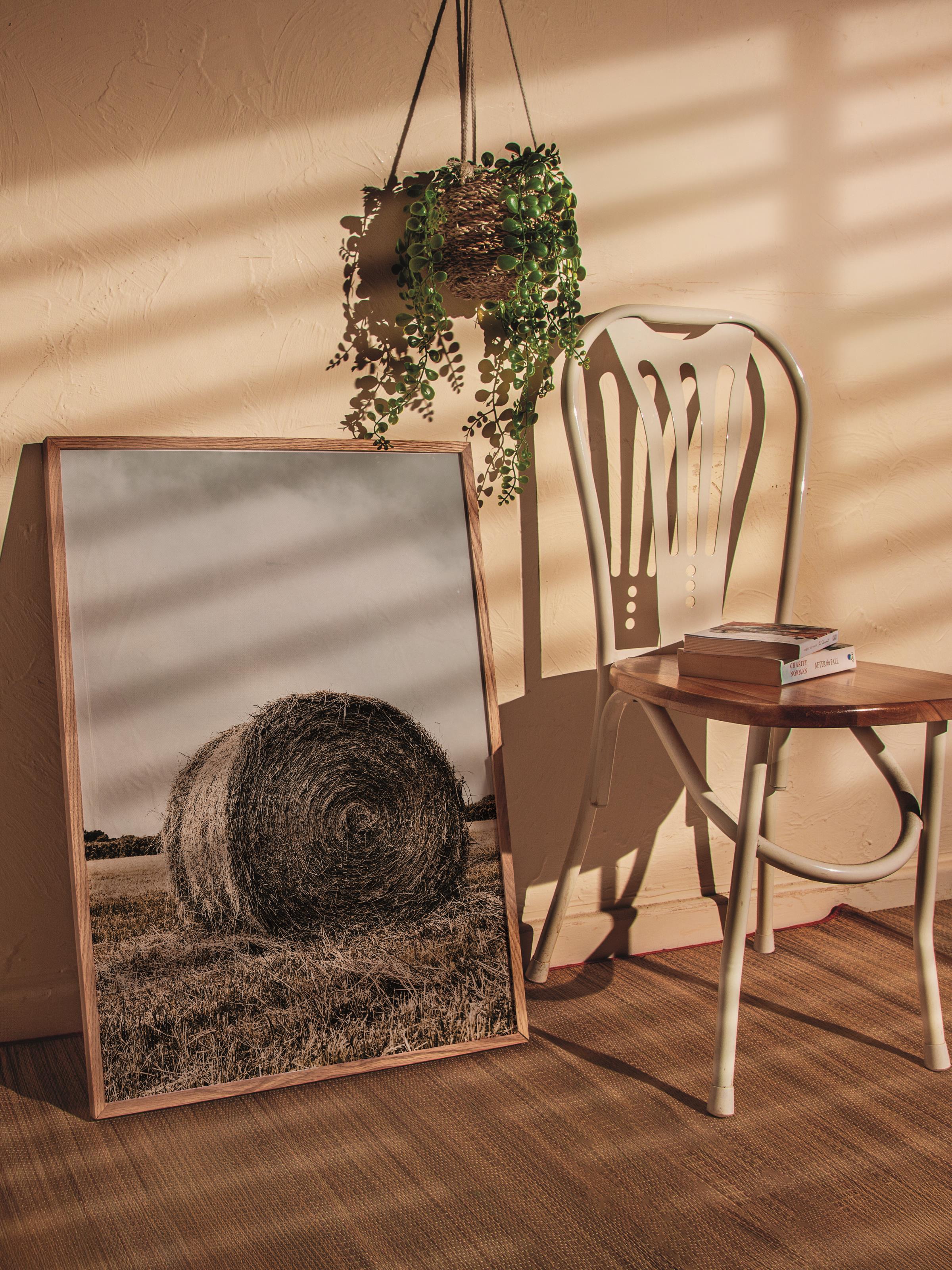 Rustic Çerçevesiz Poster, İskandinav Kahverengi Poster, NO:229 Saman Balyası Fotoğraf, Dikey