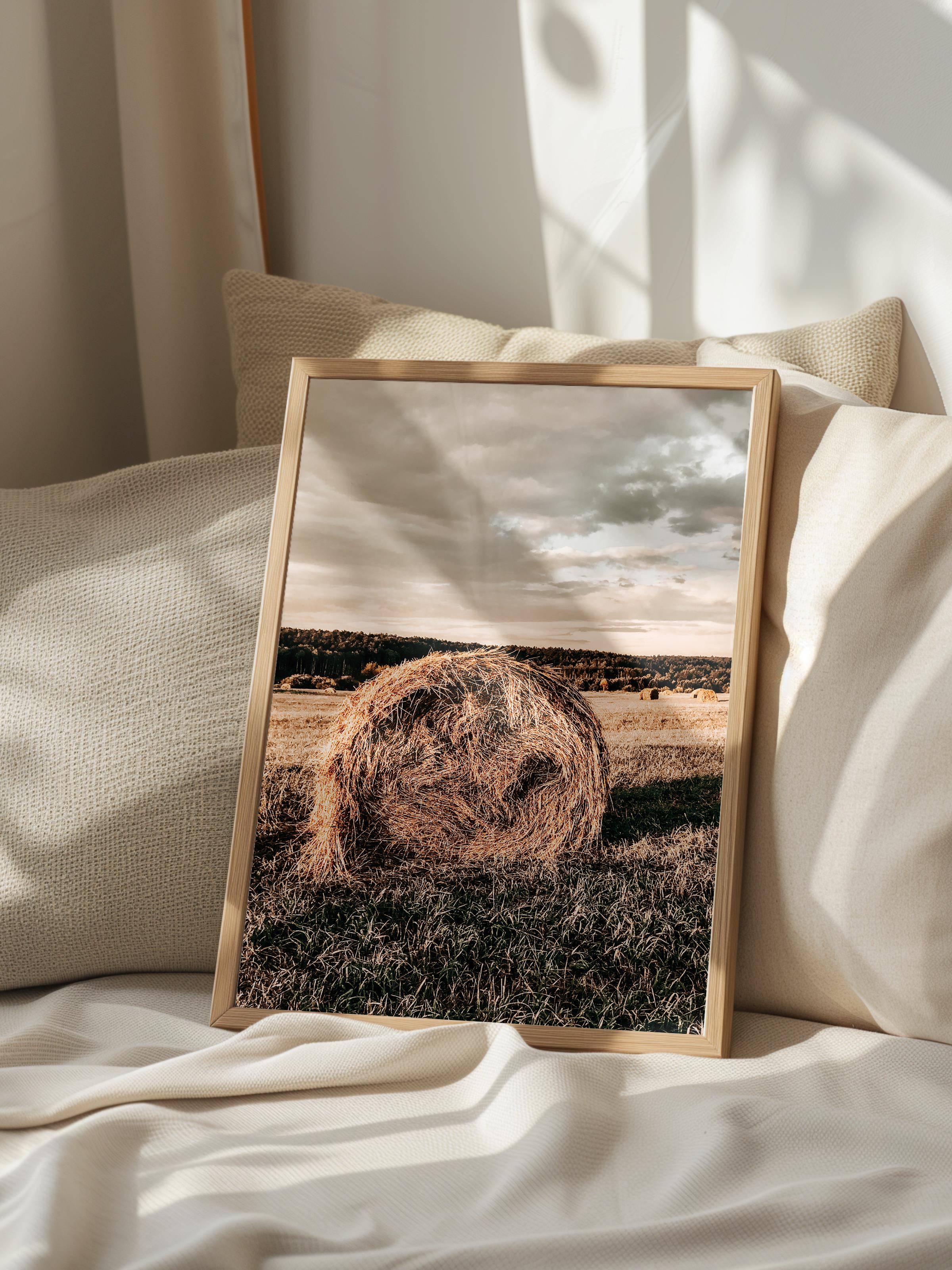 Rustic Çerçevesiz Poster, İskandinav Kahverengi Poster, NO:231 Saman Balyaları Fotoğraf, Dikey