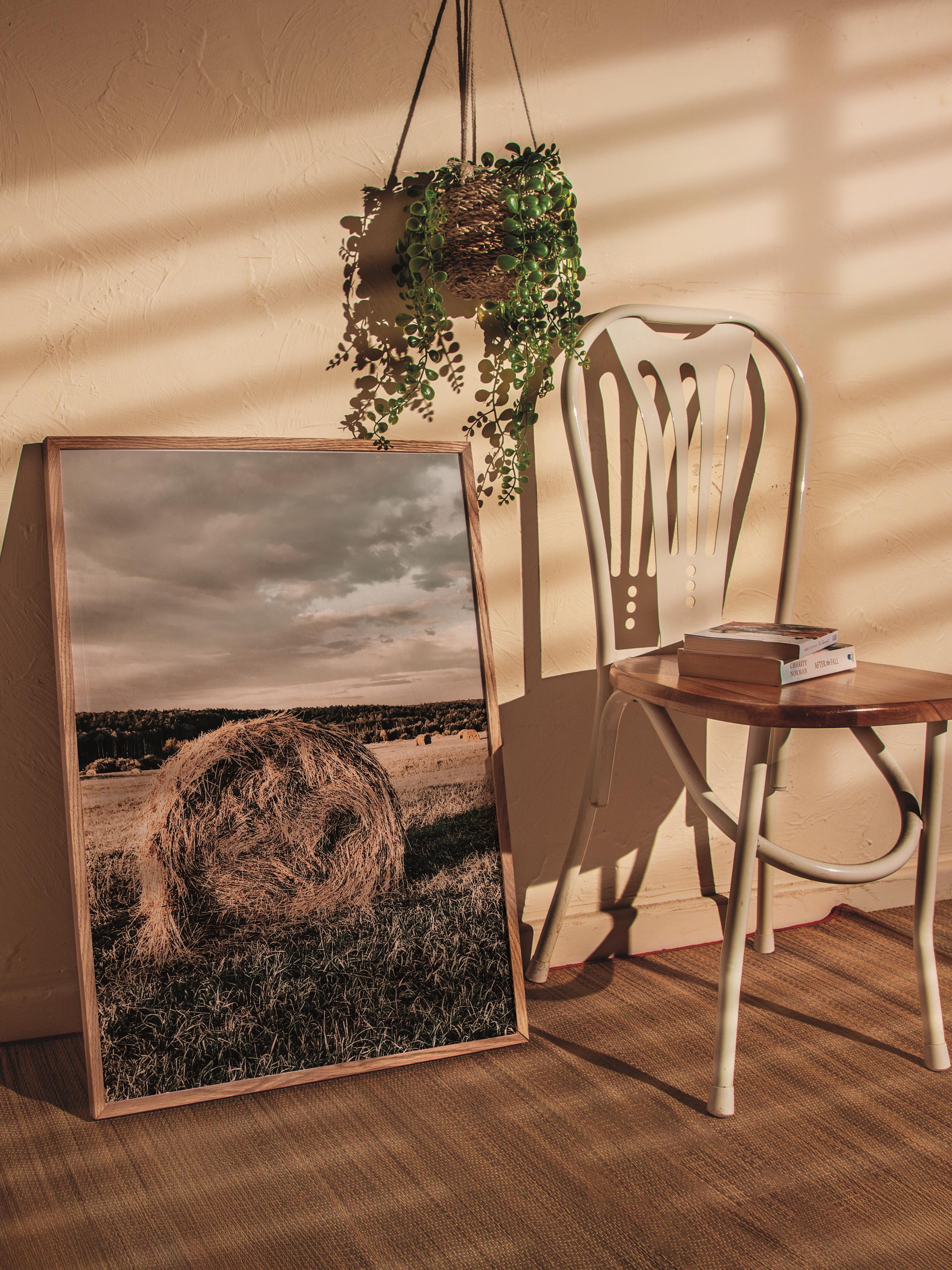 Rustic Çerçevesiz Poster, İskandinav Kahverengi Poster, NO:231 Saman Balyaları Fotoğraf, Dikey