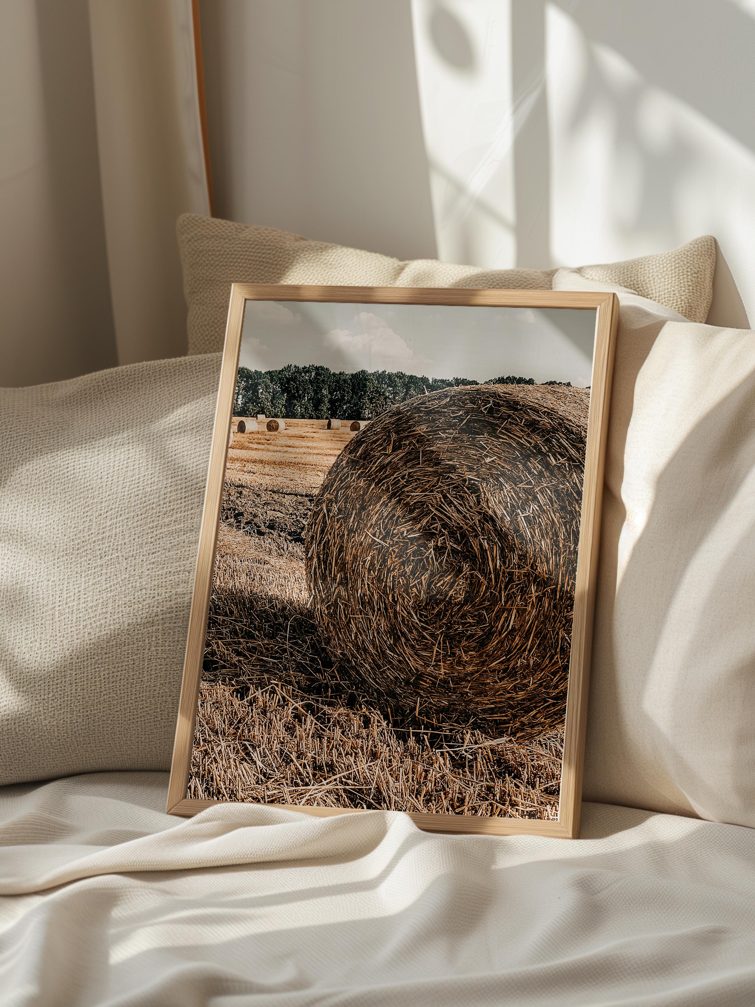 Rustic Çerçevesiz Poster, İskandinav Kahverengi Poster, NO:232 Saman Balyası Yakın Plan Fotoğraf