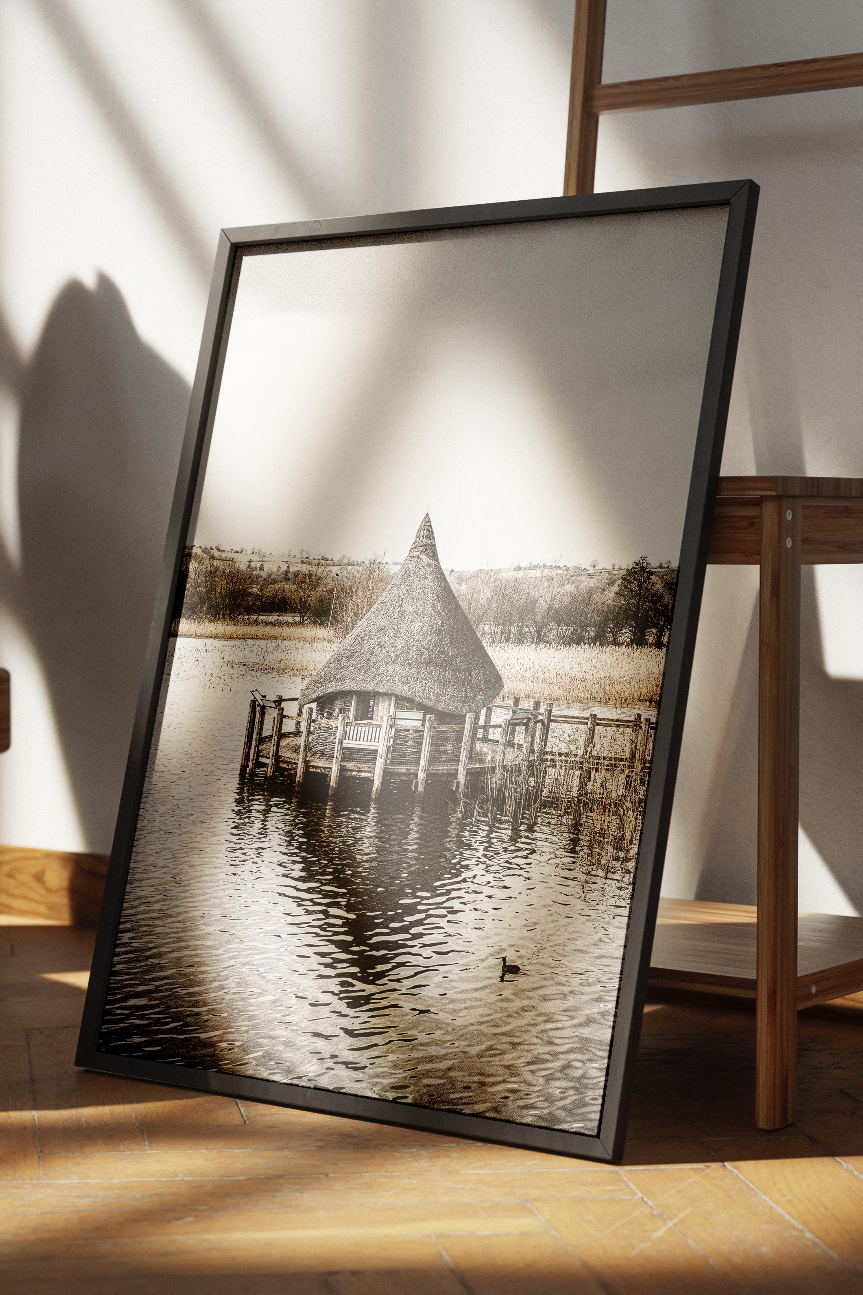 Rustic Çerçevesiz Poster, İskandinav Kahverengi Poster, NO:238 Göl Ev Fotoğraf, Dikey