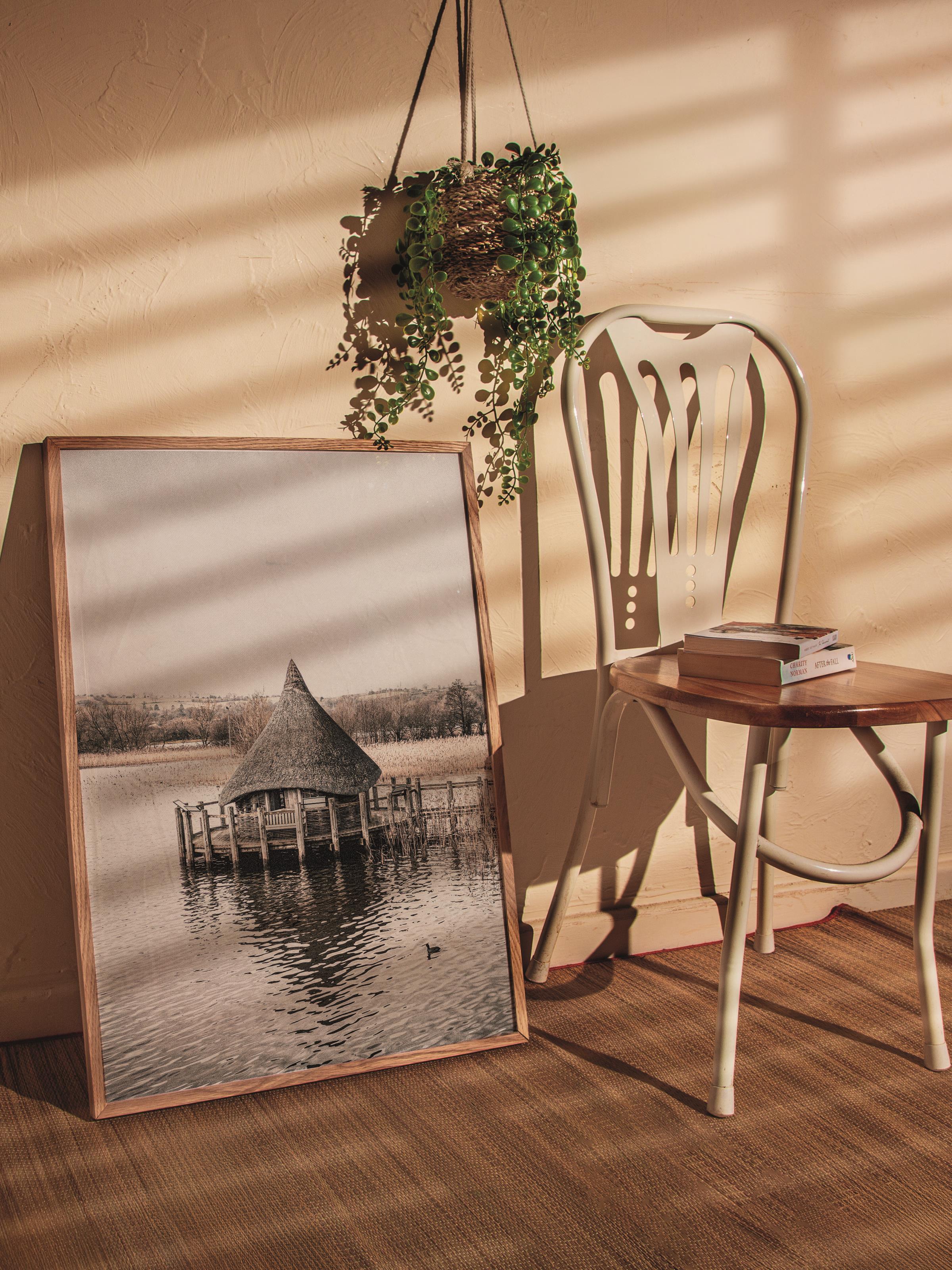 Rustic Çerçevesiz Poster, İskandinav Kahverengi Poster, NO:238 Göl Ev Fotoğraf, Dikey