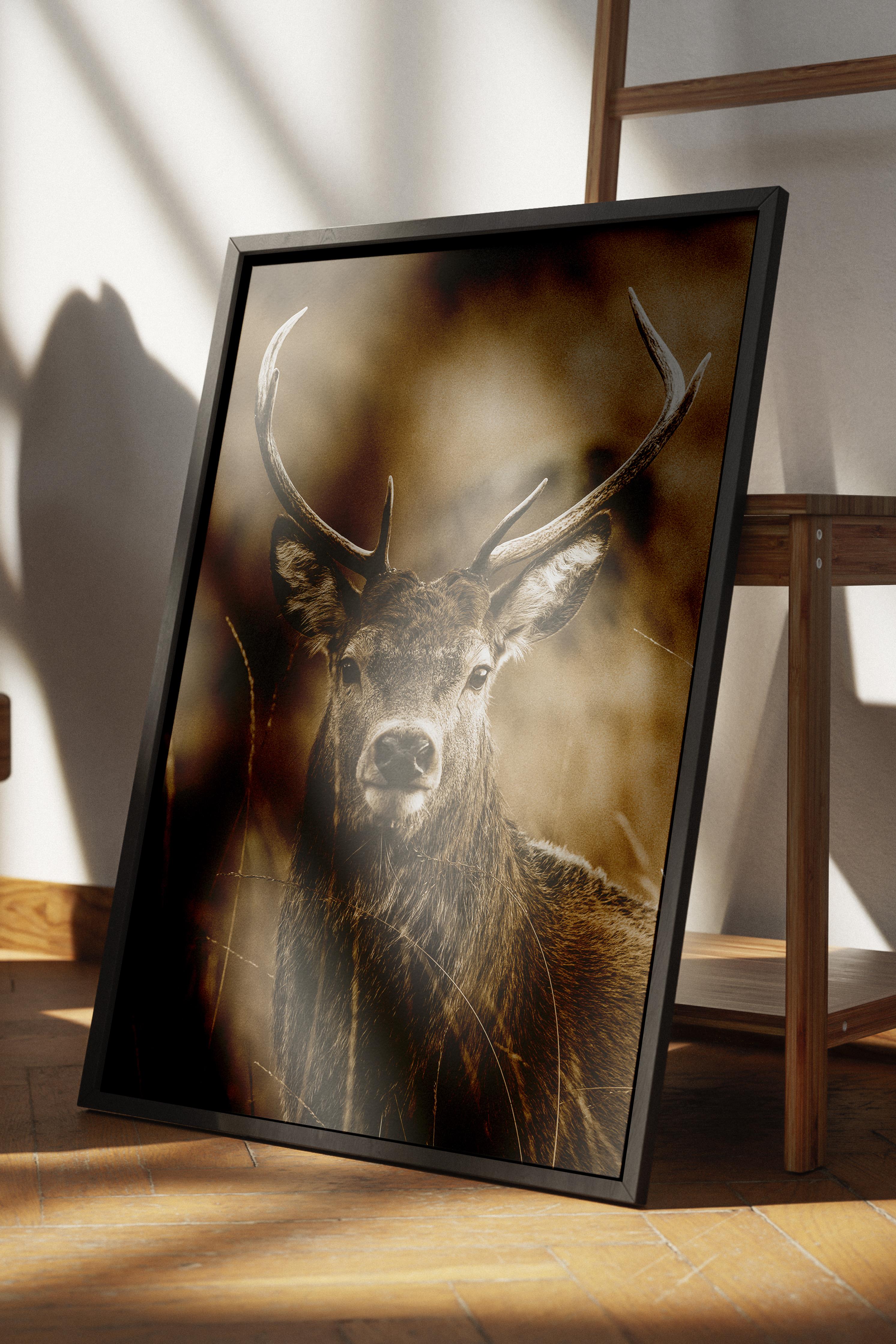 Rustic Çerçevesiz Poster, İskandinav Kahverengi Poster, NO:24 Geyik Portresi Fotoğraf, Dikey