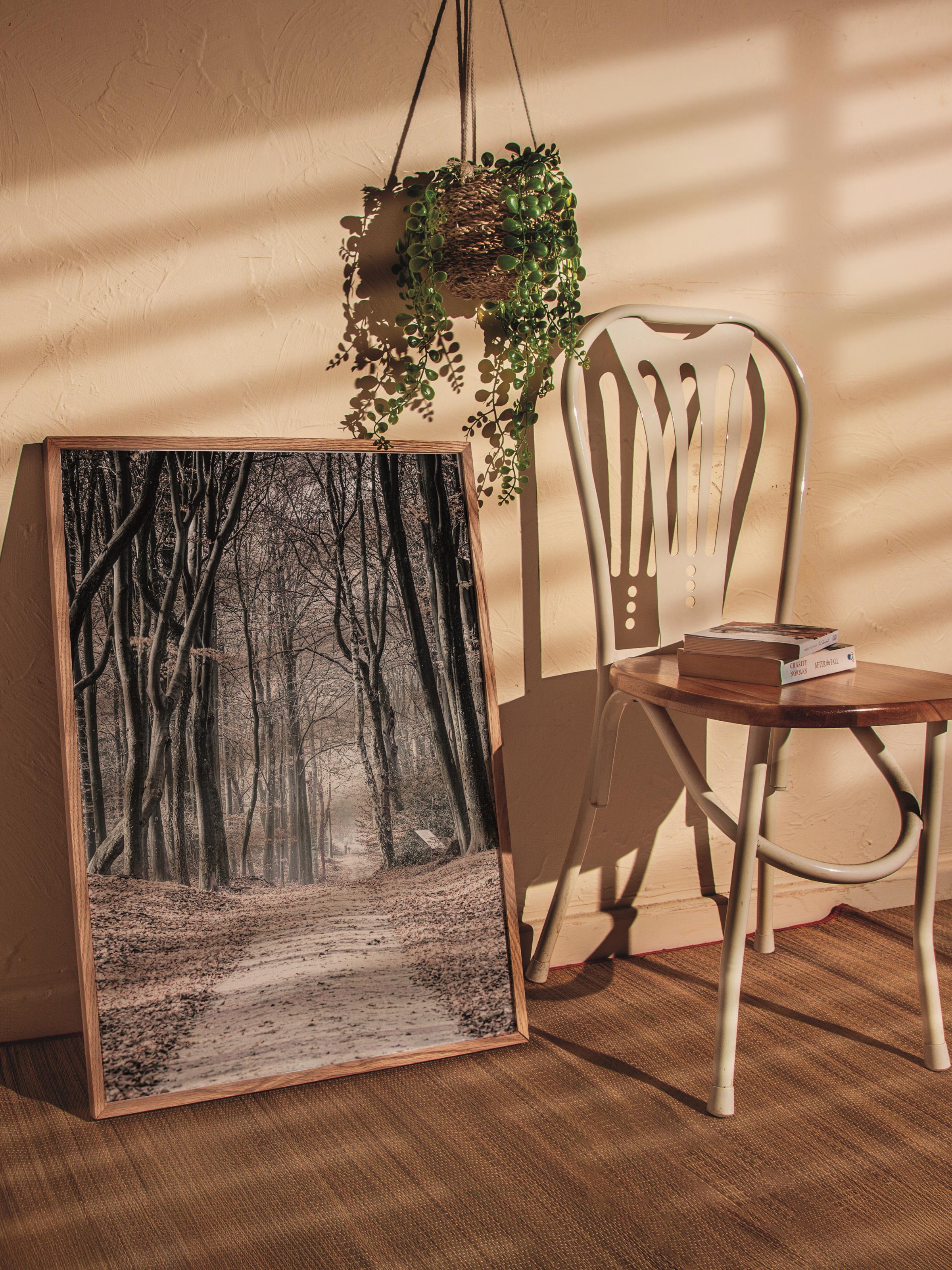 Rustic Çerçevesiz Poster, İskandinav Kahverengi Poster, NO:240 Orman Yolu Fotoğraf, Dikey
