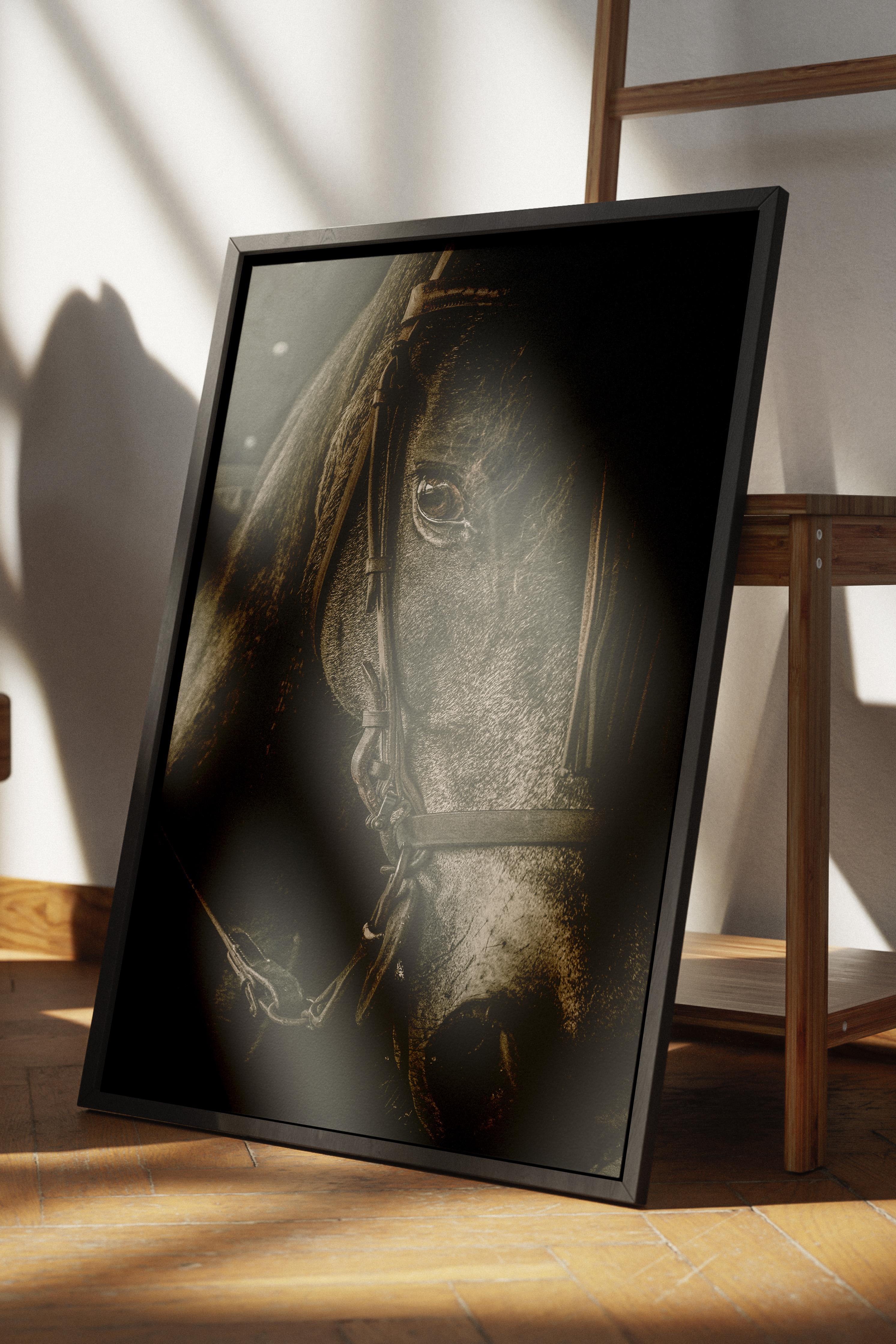 Rustic Çerçevesiz Poster, İskandinav Kahverengi Poster, NO:247 At Yakın Plan Fotoğraf, Dikey