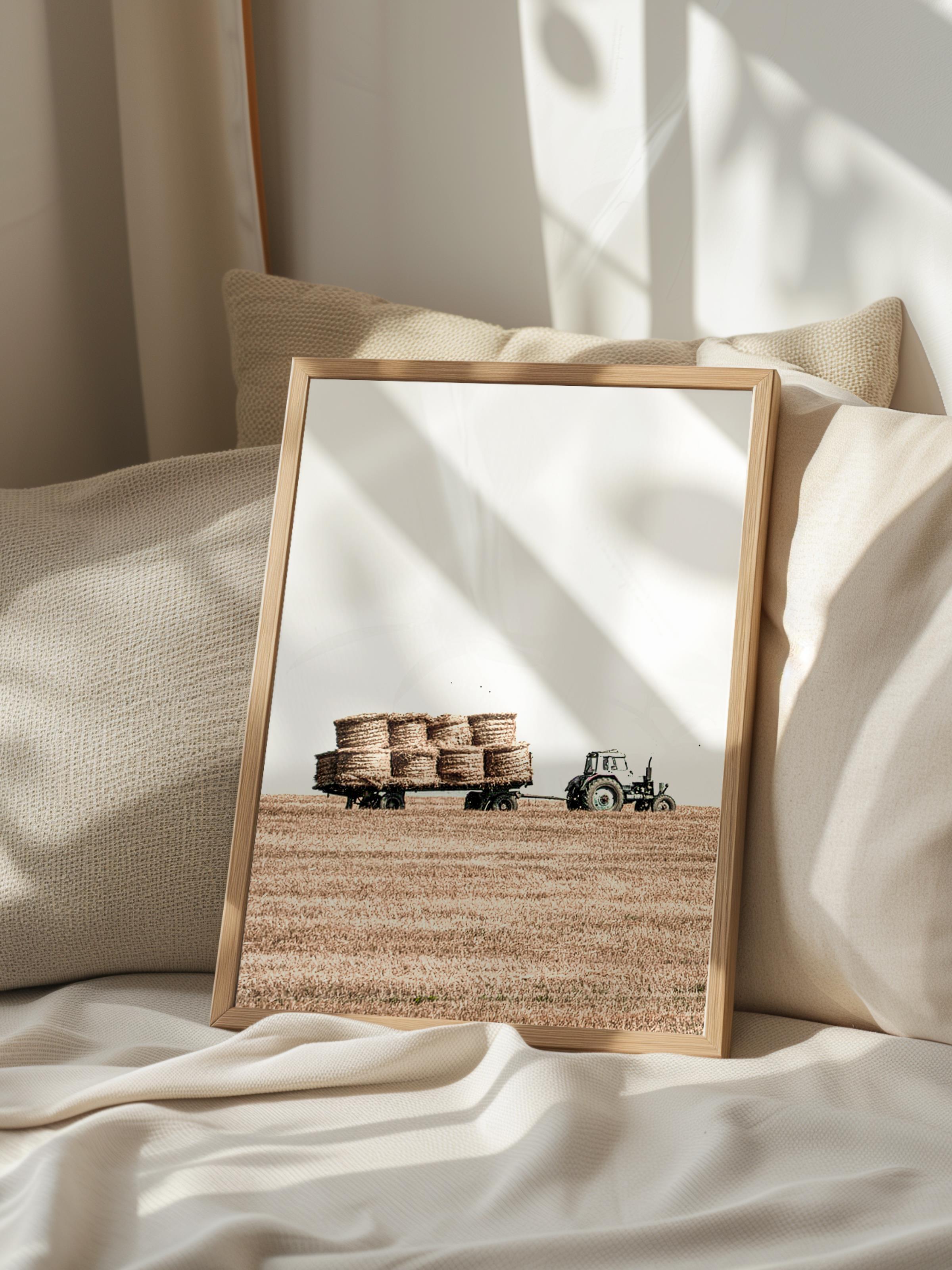 Rustic Çerçevesiz Poster, İskandinav Kahverengi Poster, NO:248 Tarla ve Saman Balyaları Fotoğraf