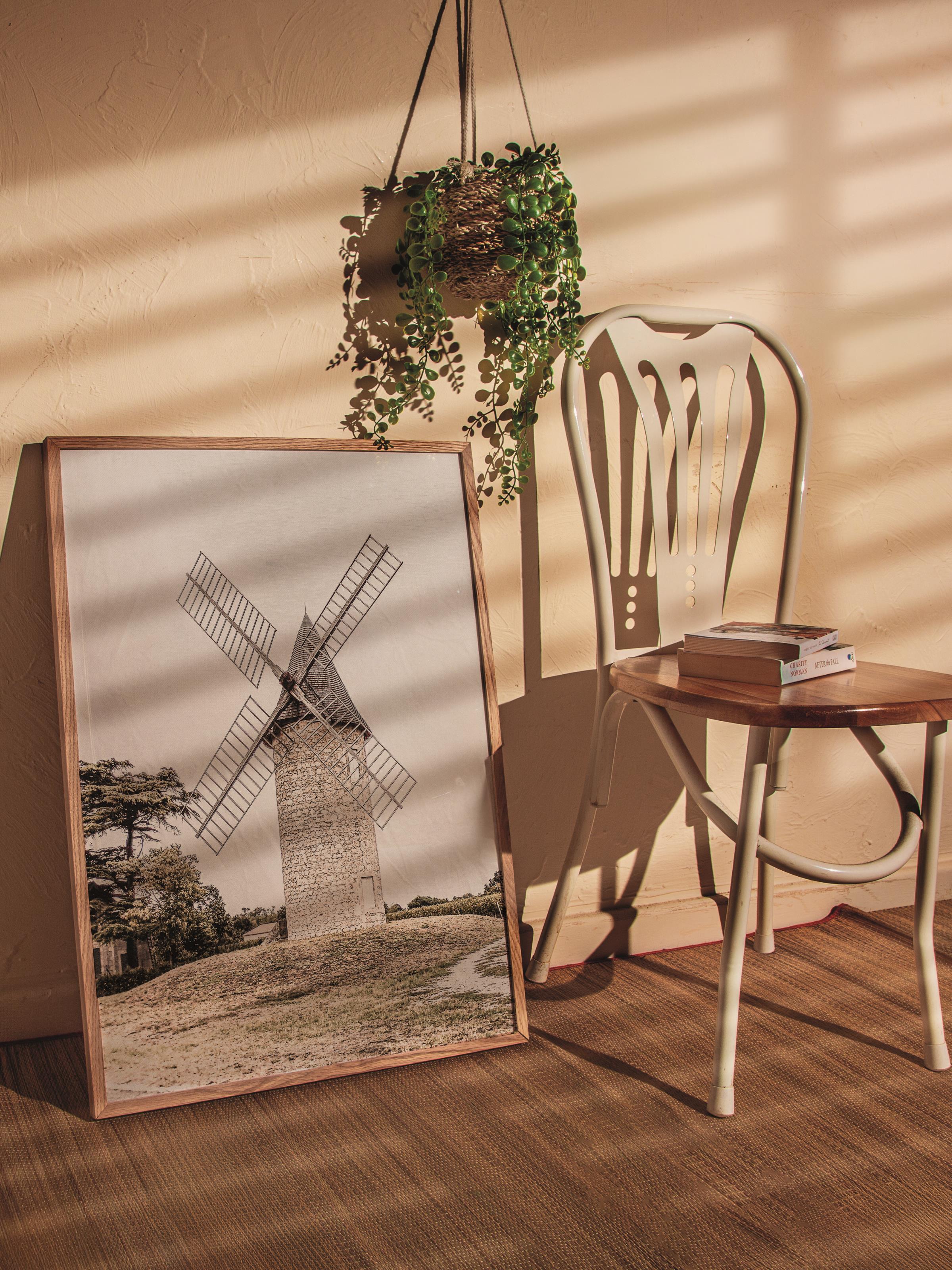 Rustic Çerçevesiz Poster, İskandinav Kahverengi Poster, NO:251 Değirmen Fotoğraf, Dikey