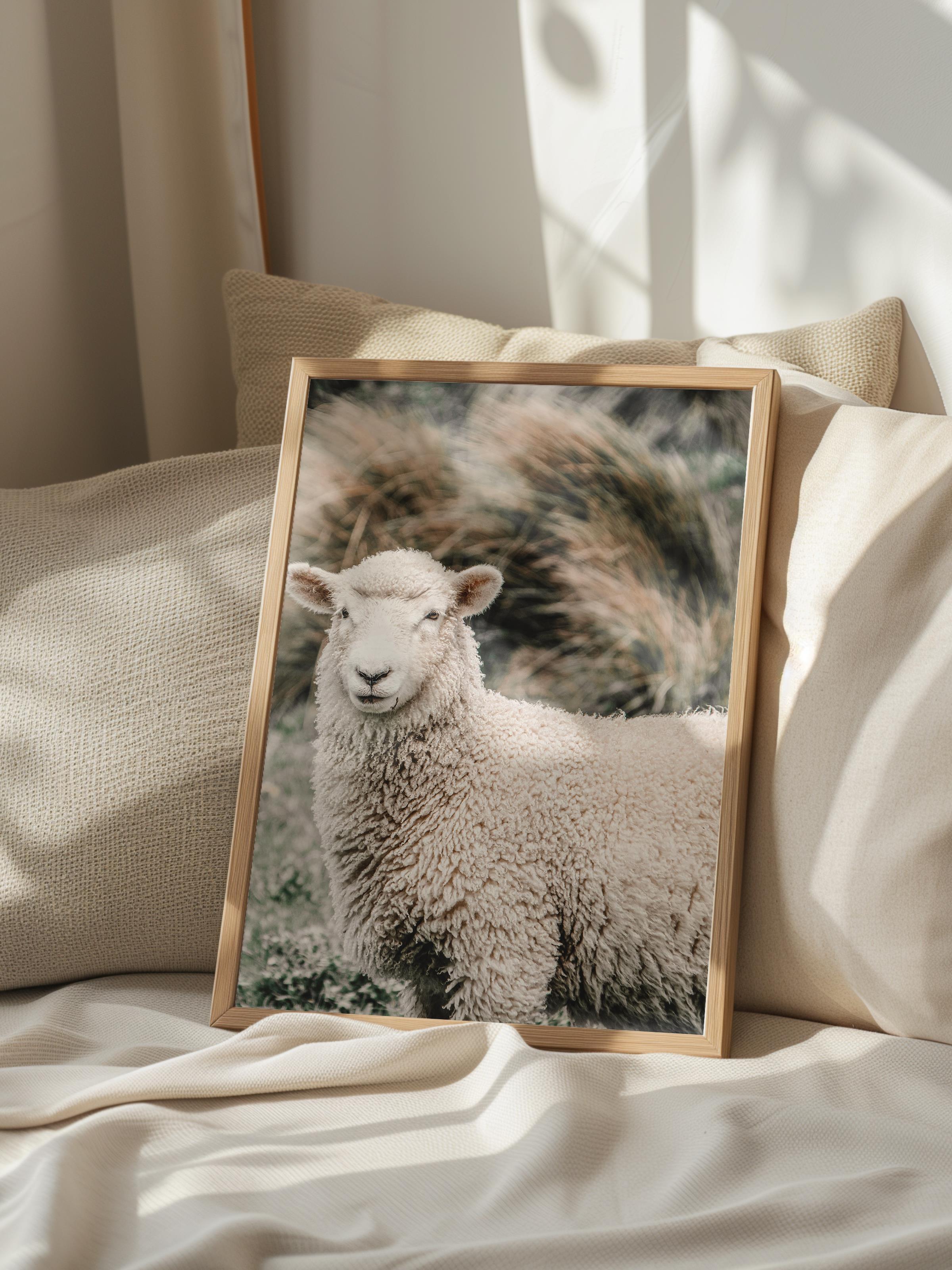 Rustic Çerçevesiz Poster, İskandinav Kahverengi Poster, NO:252 Koyun Yakın Plan Fotoğraf, Dikey