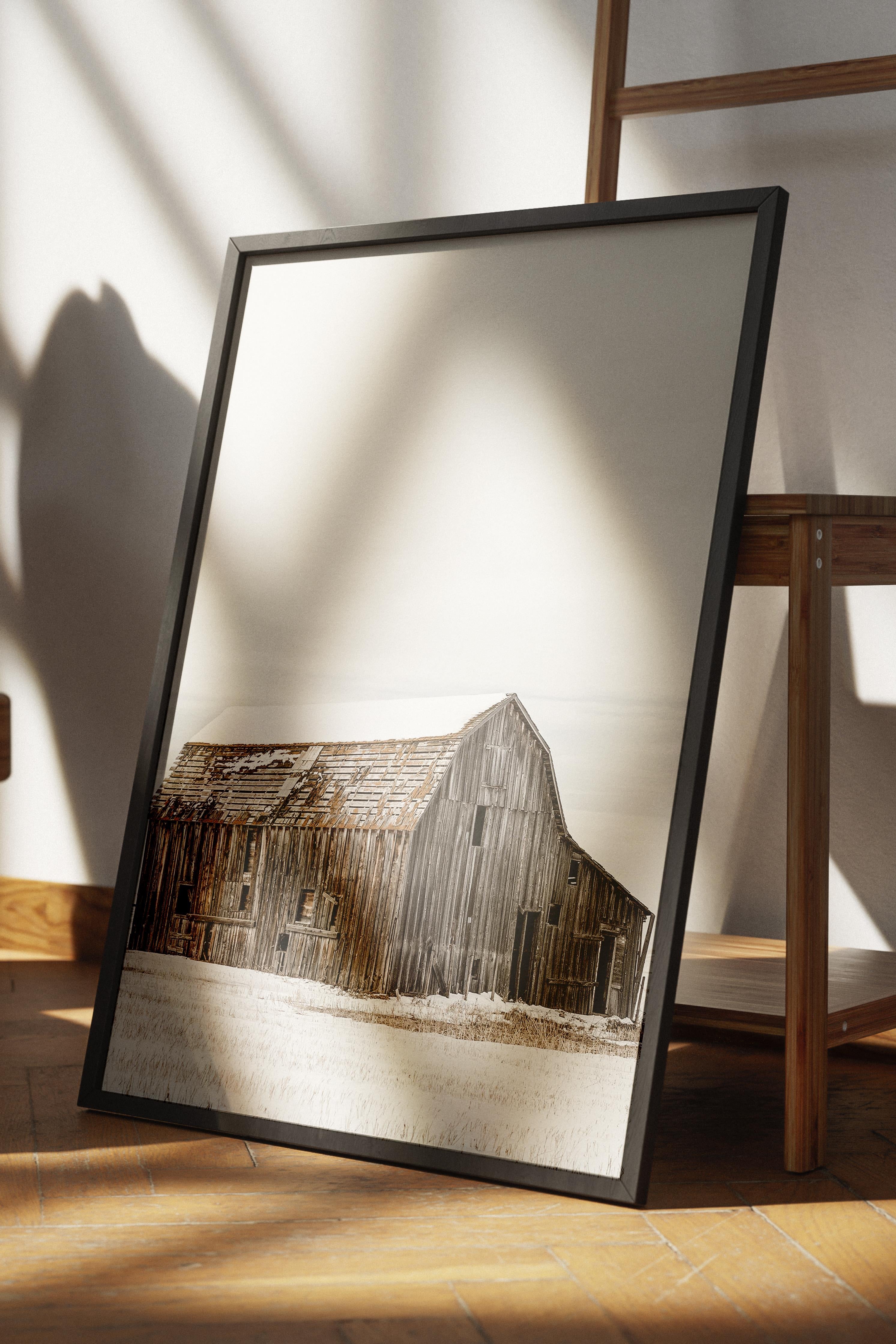 Rustic Çerçevesiz Poster, İskandinav Kahverengi Poster, NO:254 Ahşap Ahır Fotoğraf, Dikey