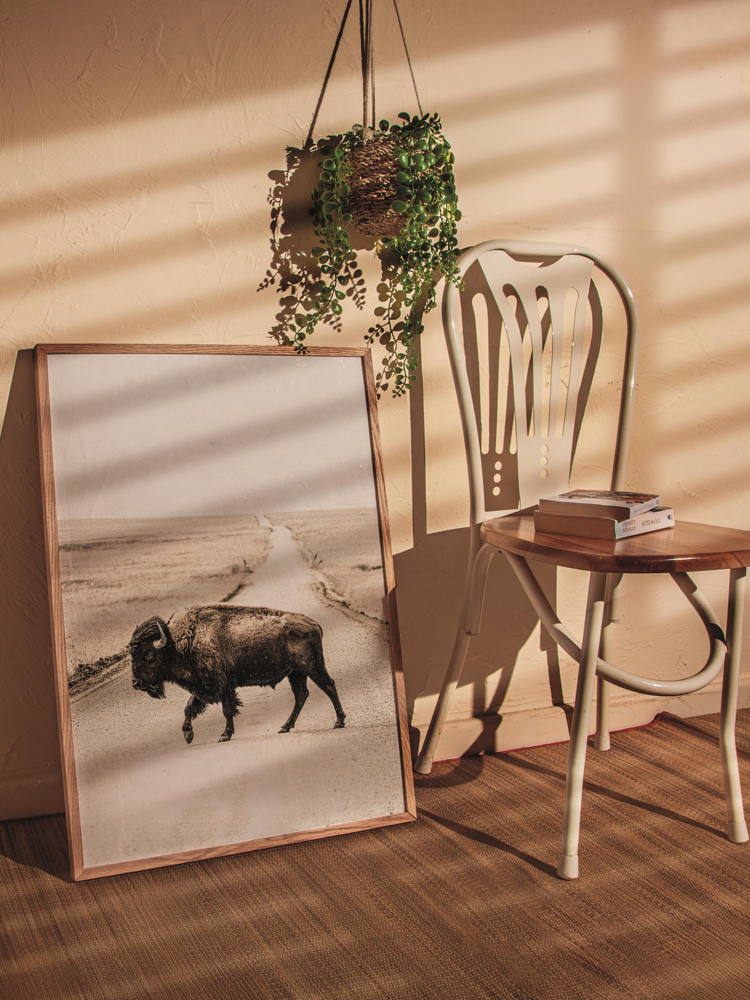 Rustic Çerçevesiz Poster, İskandinav Kahverengi Poster, NO:257 Öküz Fotoğraf, Dikey