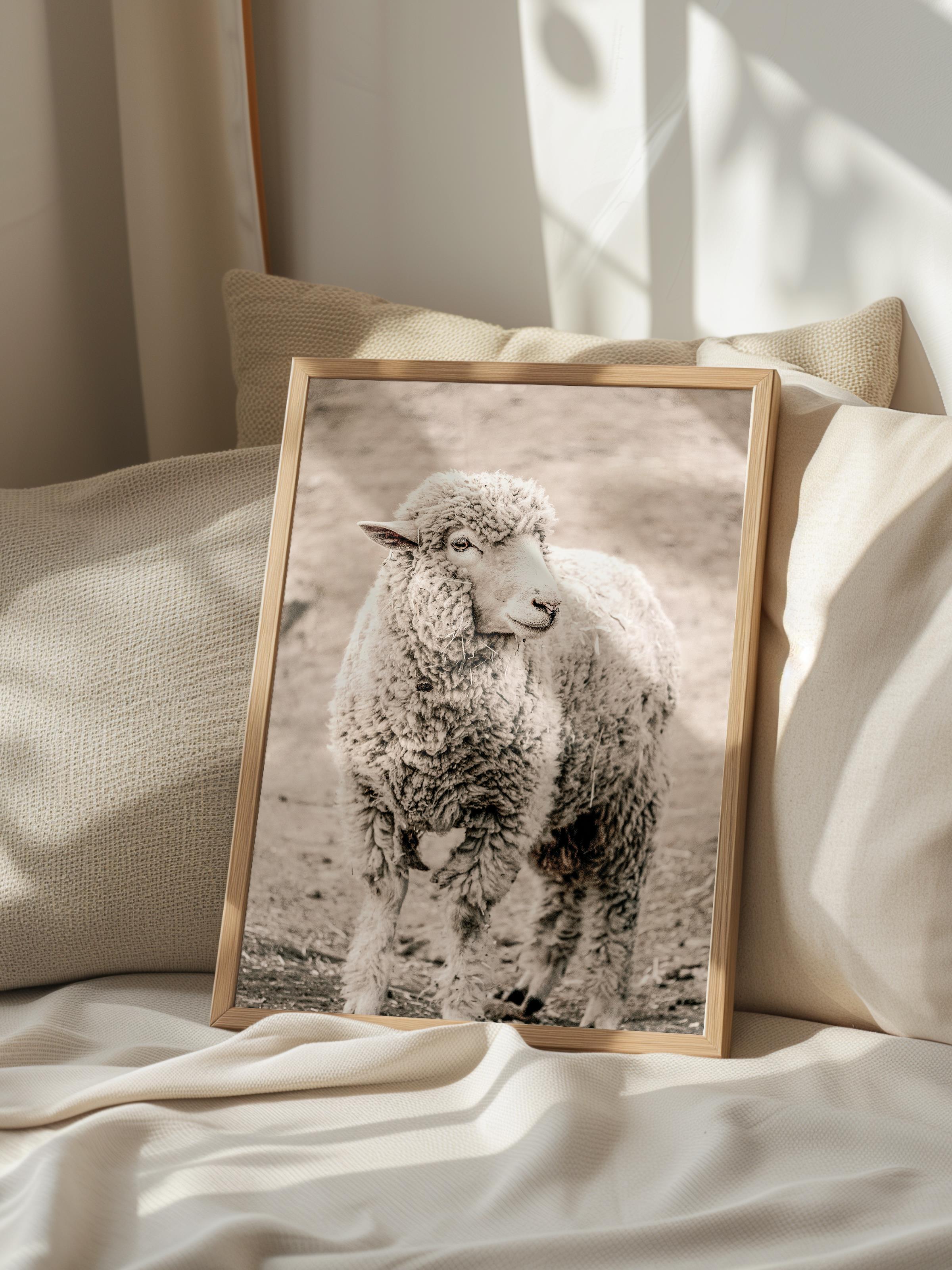 Rustic Çerçevesiz Poster, İskandinav Kahverengi Poster, NO:258 Koyun Yakın Plan Fotoğraf, Dikey
