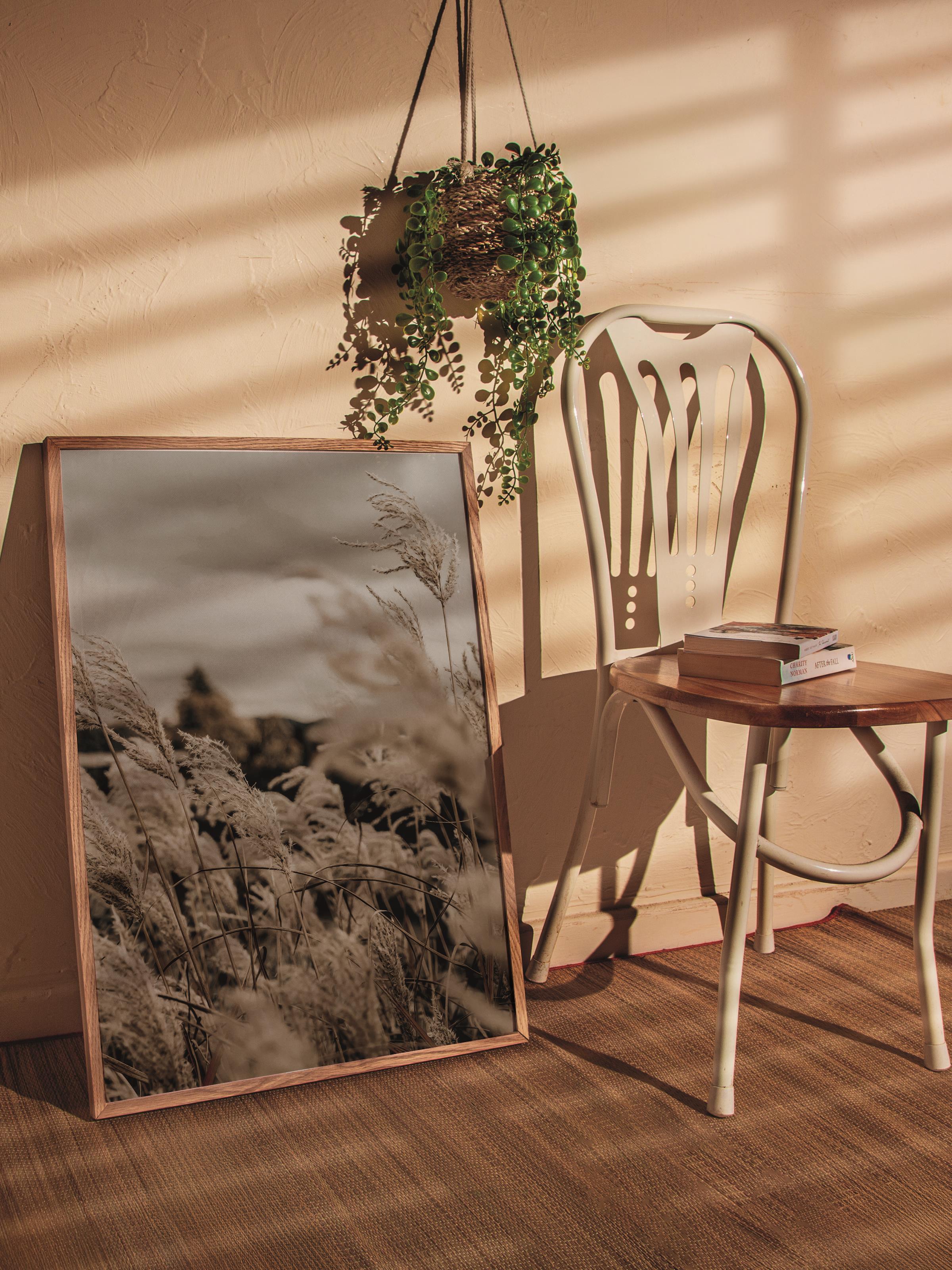 Rustic Çerçevesiz Poster, İskandinav Kahverengi Poster, NO:26 Kuru Otlar Fotoğraf, Dikey