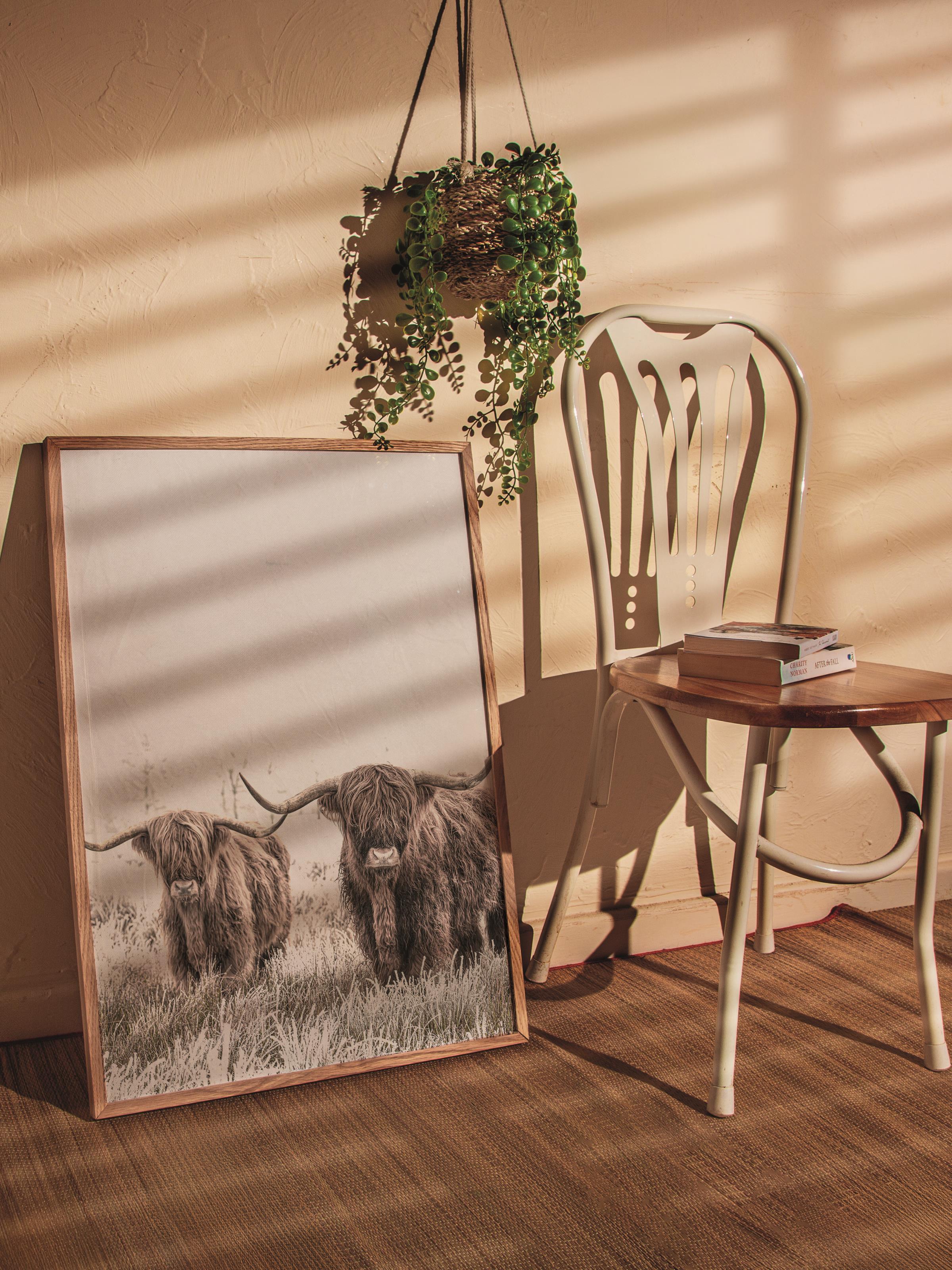 Rustic Çerçevesiz Poster, İskandinav Kahverengi Poster, NO:263 İnekler Fotoğraf, Dikey