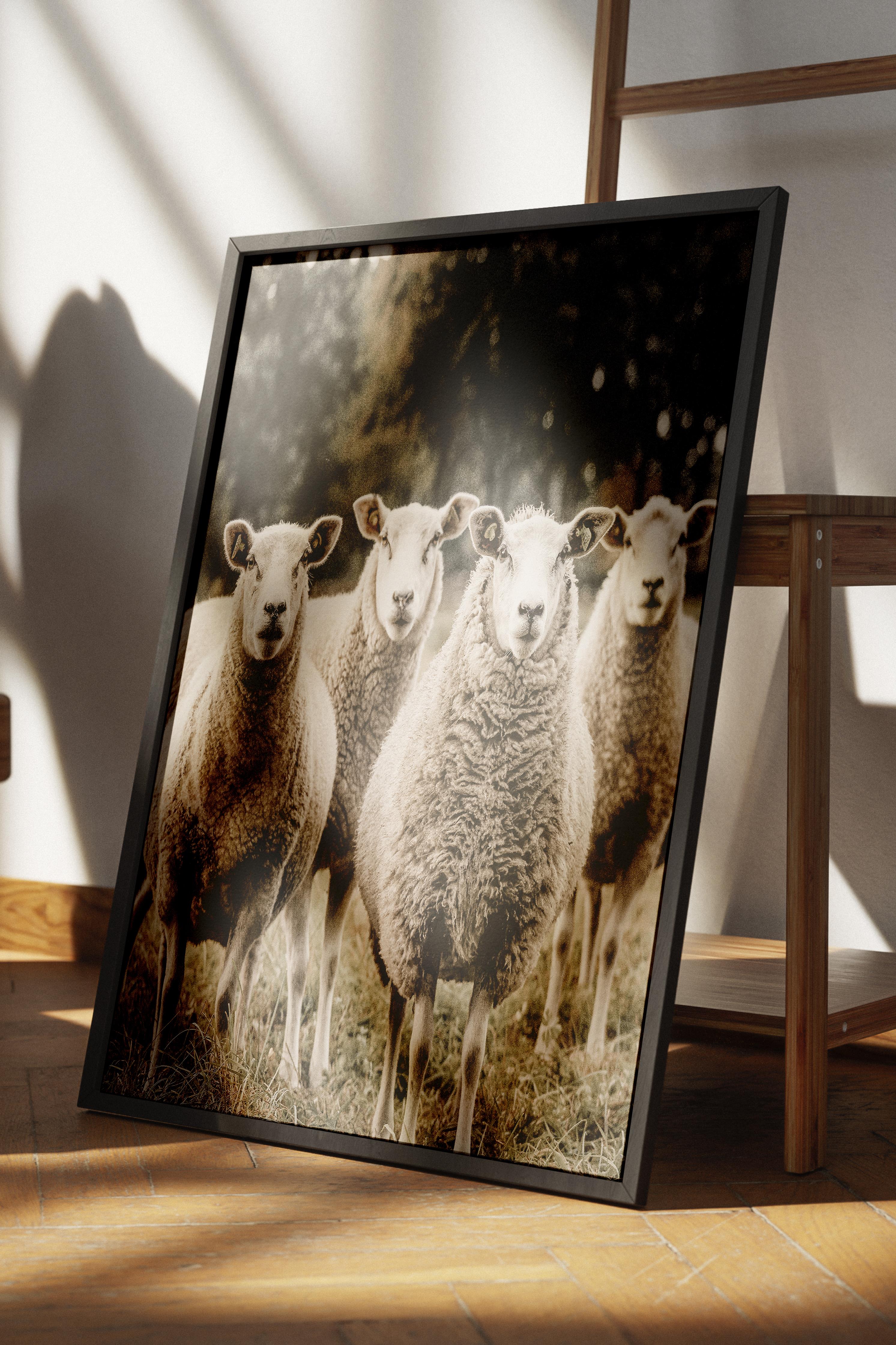 Rustic Çerçevesiz Poster, İskandinav Kahverengi Poster, NO:264 Koyunlar Fotoğraf, Dikey