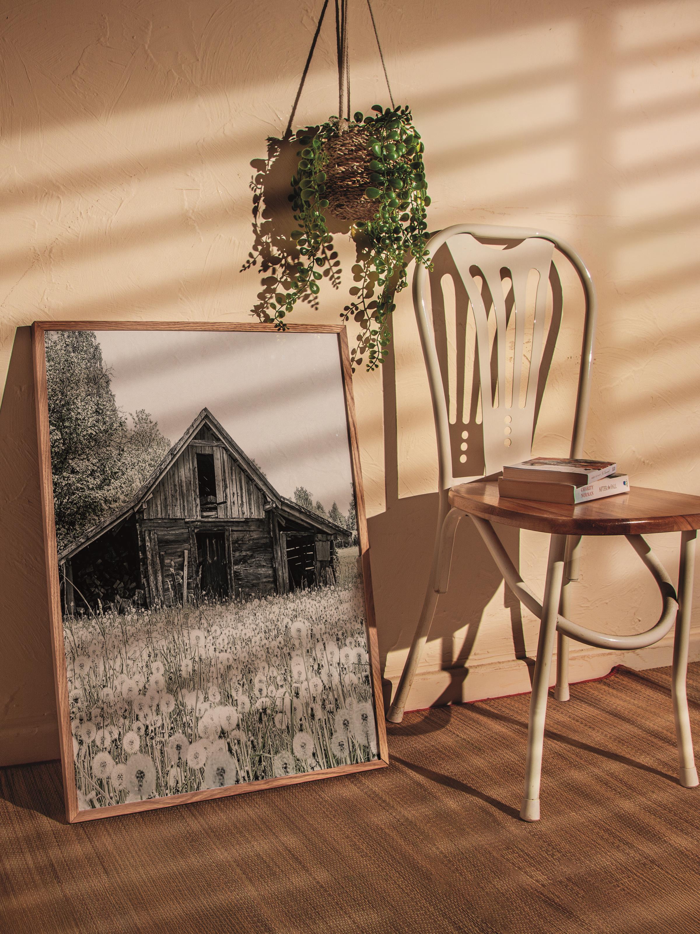 Rustic Çerçevesiz Poster, İskandinav Kahverengi Poster, NO:265 Ahşap Kulübe Fotoğraf, Dikey