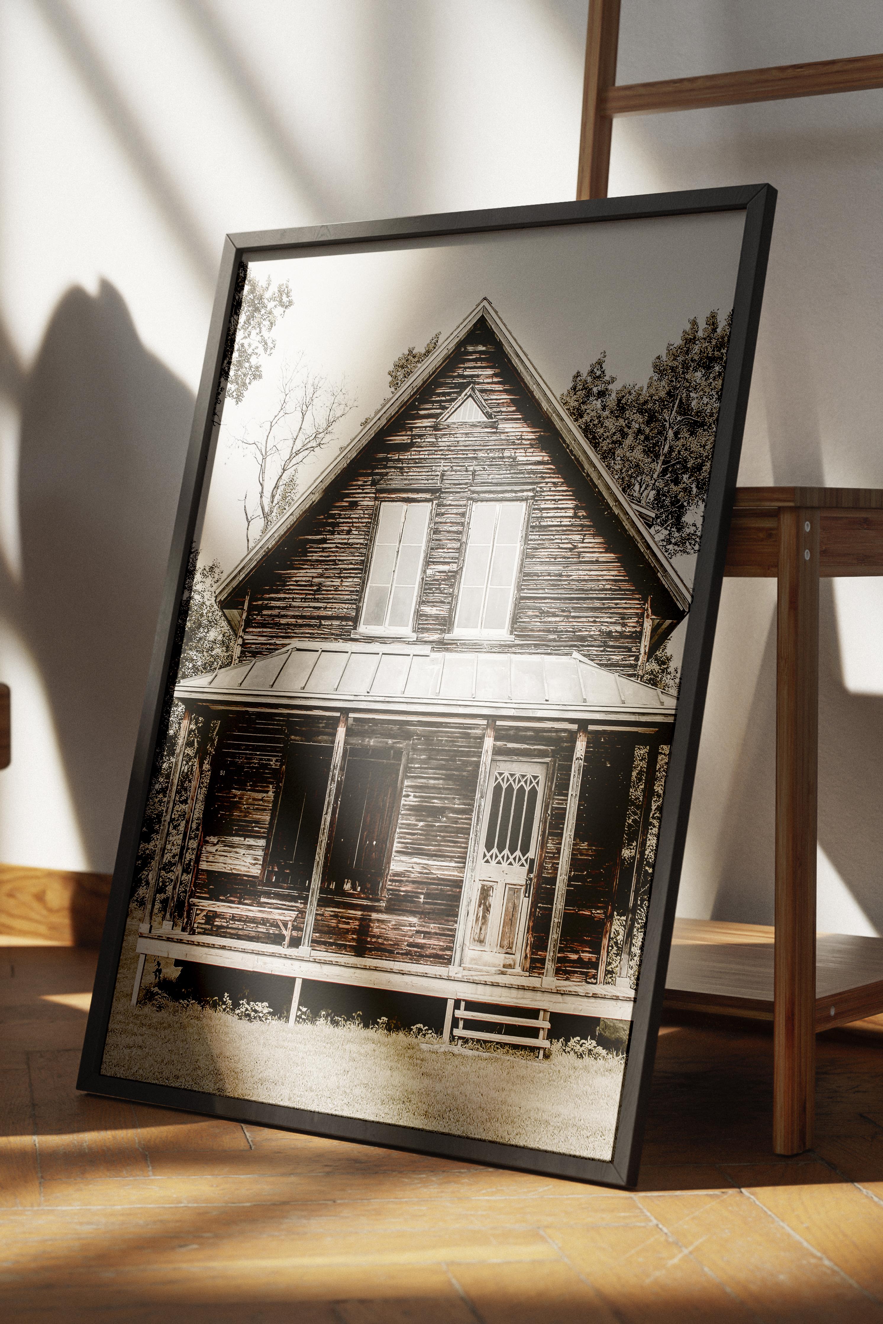 Rustic Çerçevesiz Poster, İskandinav Kahverengi Poster, NO:266 Ahşap Ev Fotoğraf, Dikey