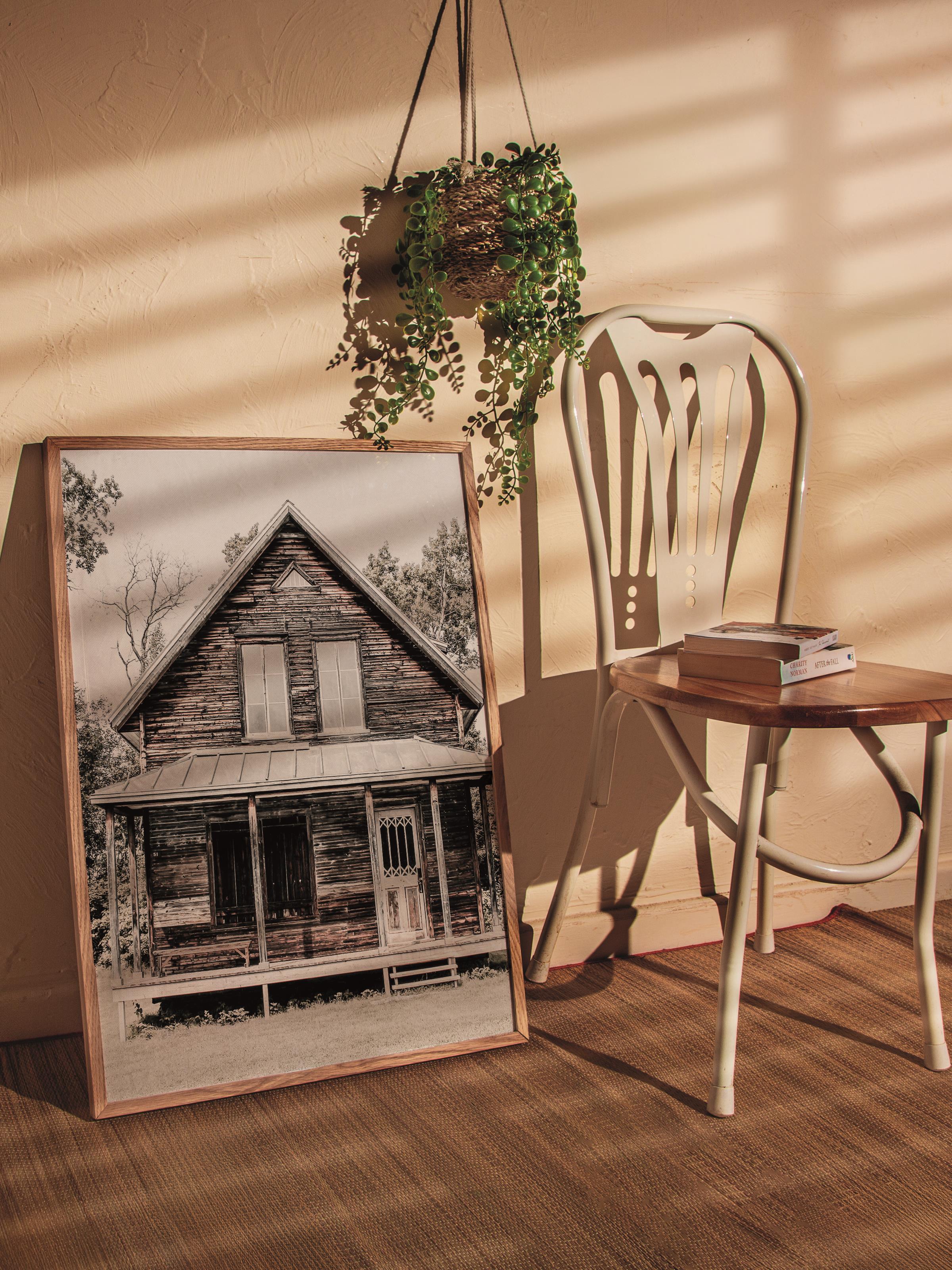 Rustic Çerçevesiz Poster, İskandinav Kahverengi Poster, NO:266 Ahşap Ev Fotoğraf, Dikey