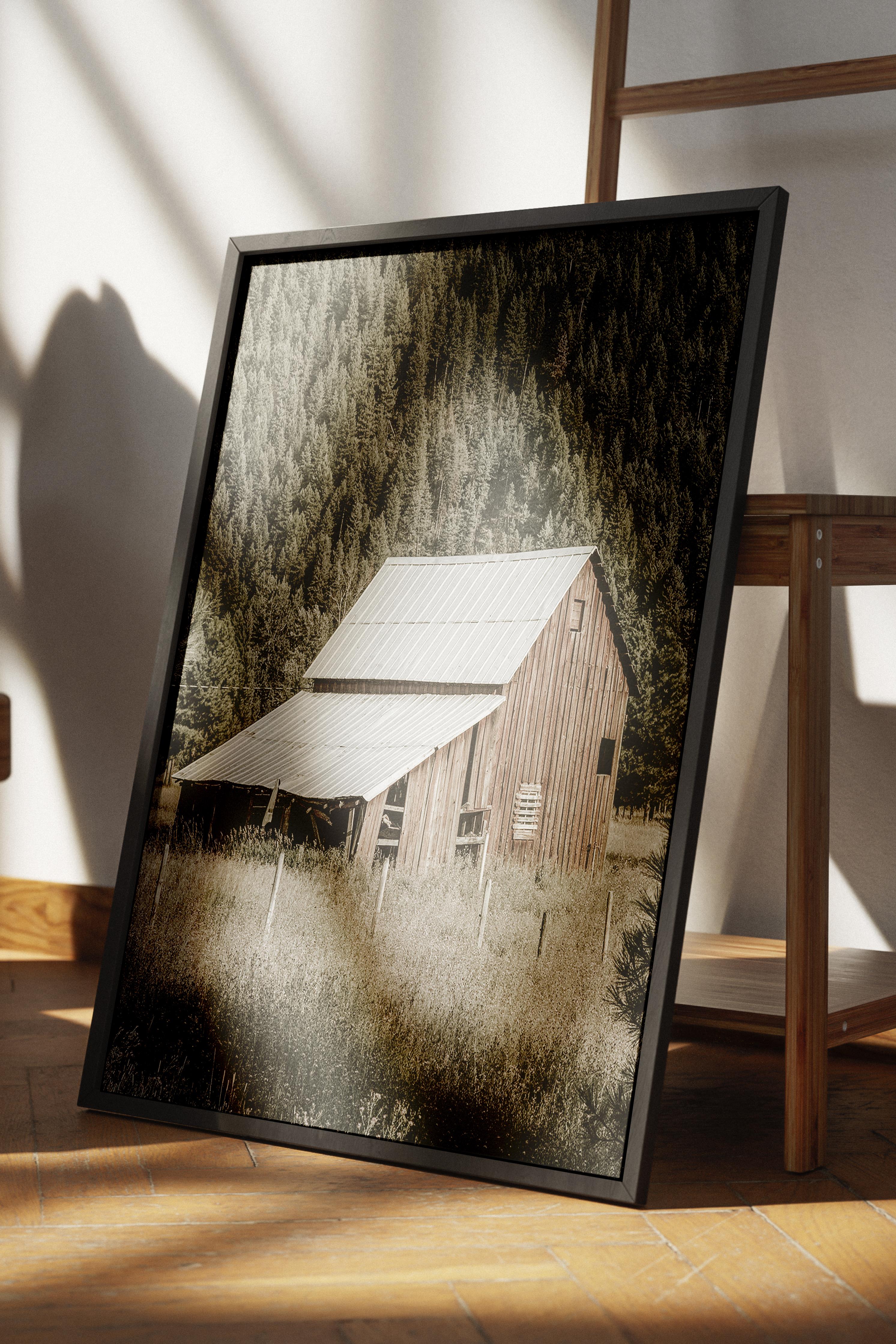 Rustic Çerçevesiz Poster, İskandinav Kahverengi Poster, NO:267 Ahşap Kulübe Fotoğraf, Dikey