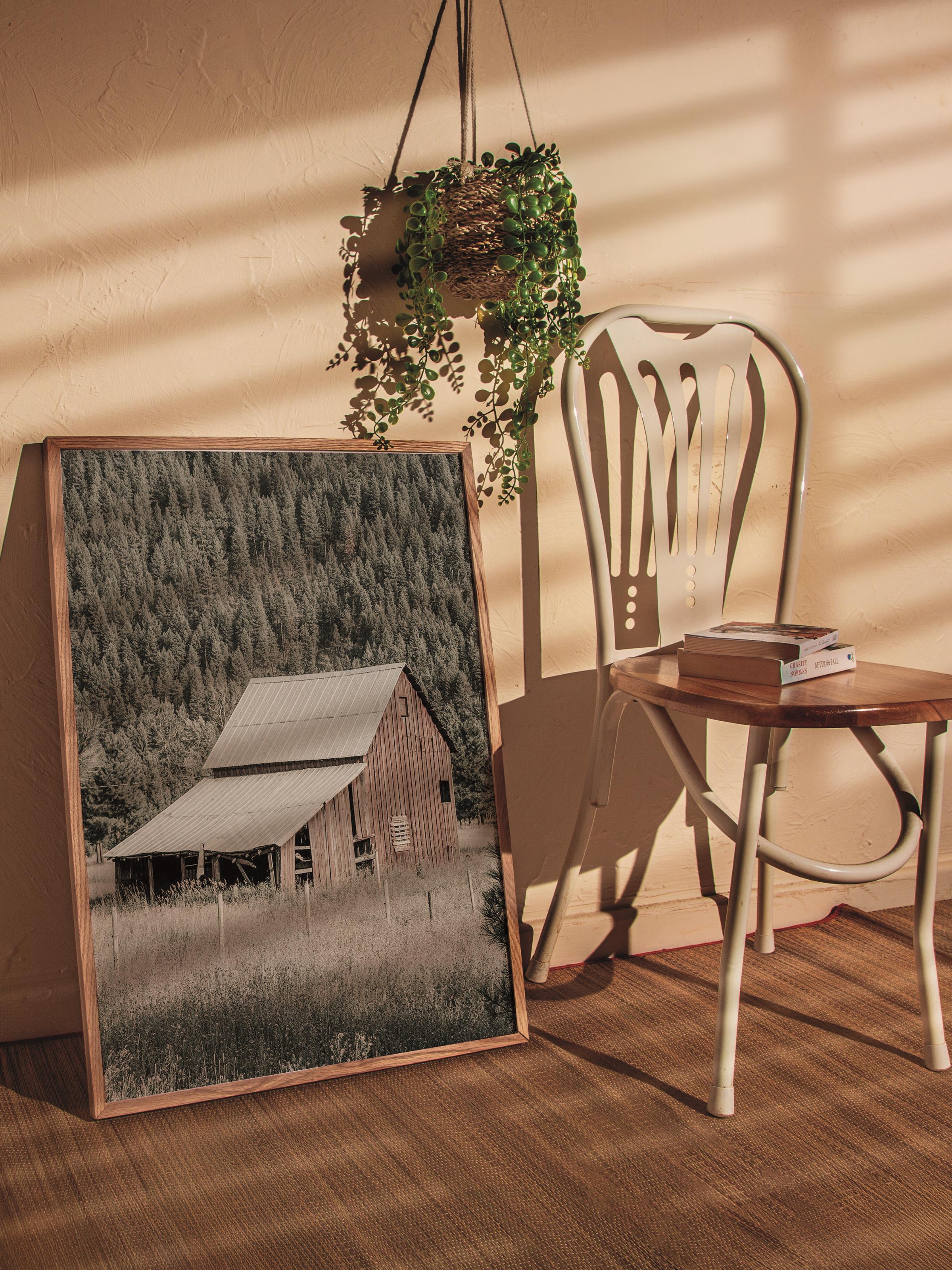 Rustic Çerçevesiz Poster, İskandinav Kahverengi Poster, NO:267 Ahşap Kulübe Fotoğraf, Dikey