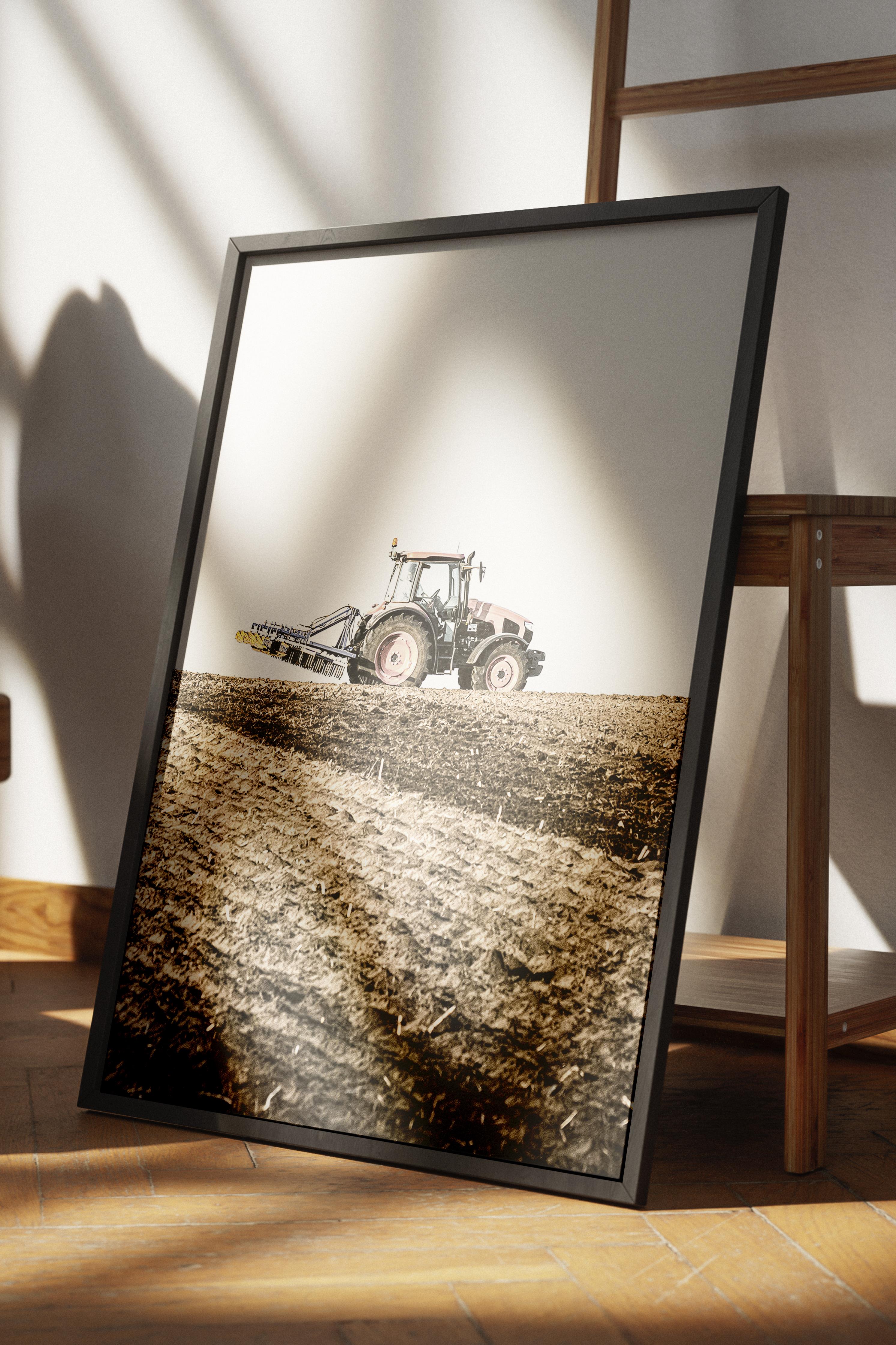 Rustic Çerçevesiz Poster, İskandinav Kahverengi Poster, NO:274 Traktör Fotoğraf, Dikey