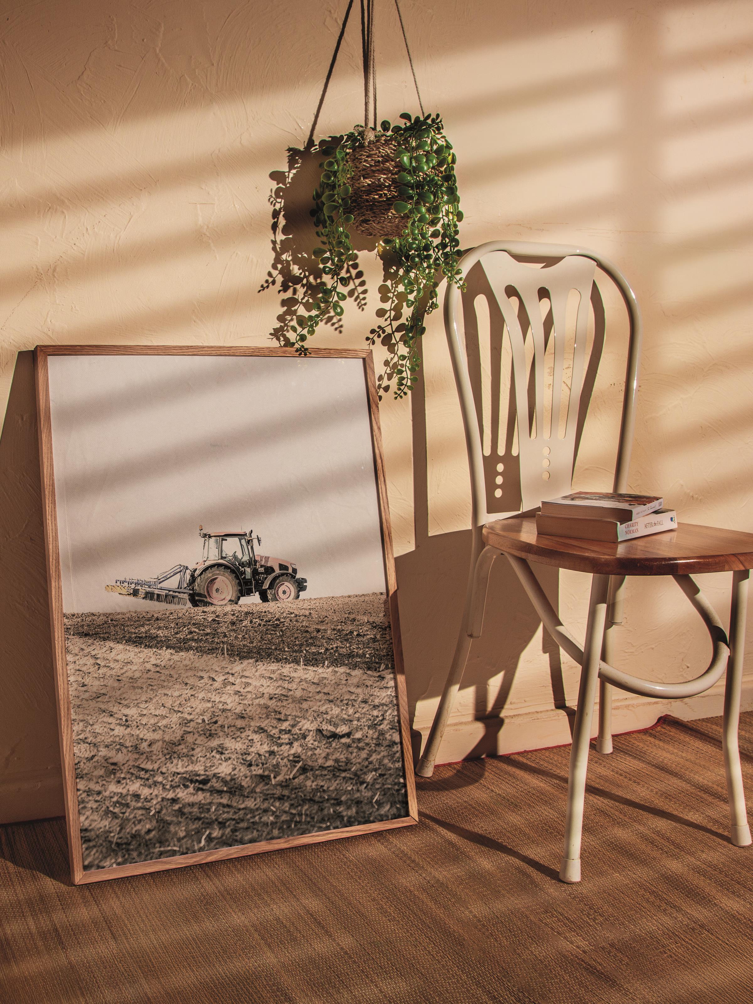 Rustic Çerçevesiz Poster, İskandinav Kahverengi Poster, NO:274 Traktör Fotoğraf, Dikey