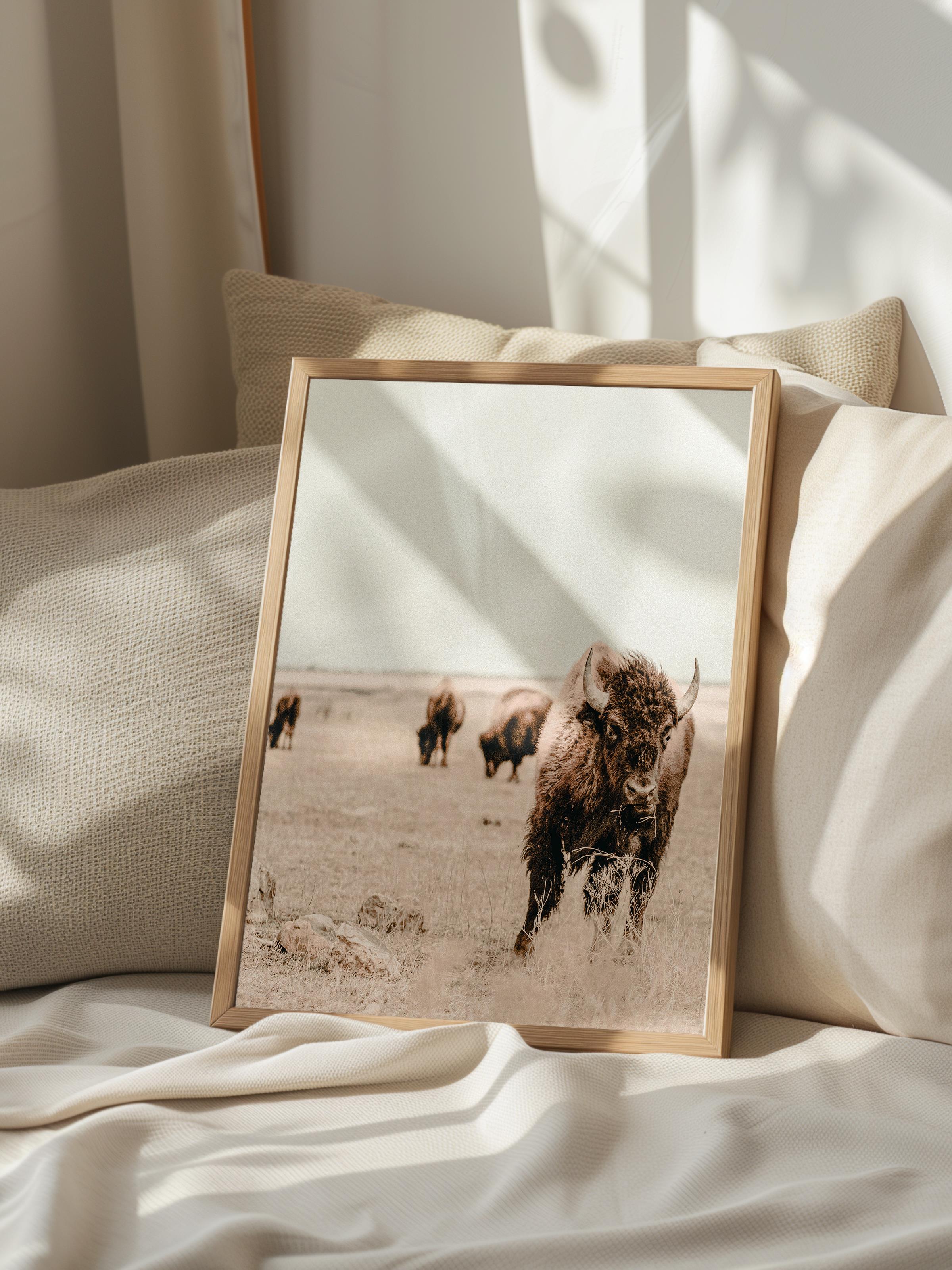 Rustic Çerçevesiz Poster, İskandinav Kahverengi Poster, NO:277 Bufalo Fotoğraf, Dikey