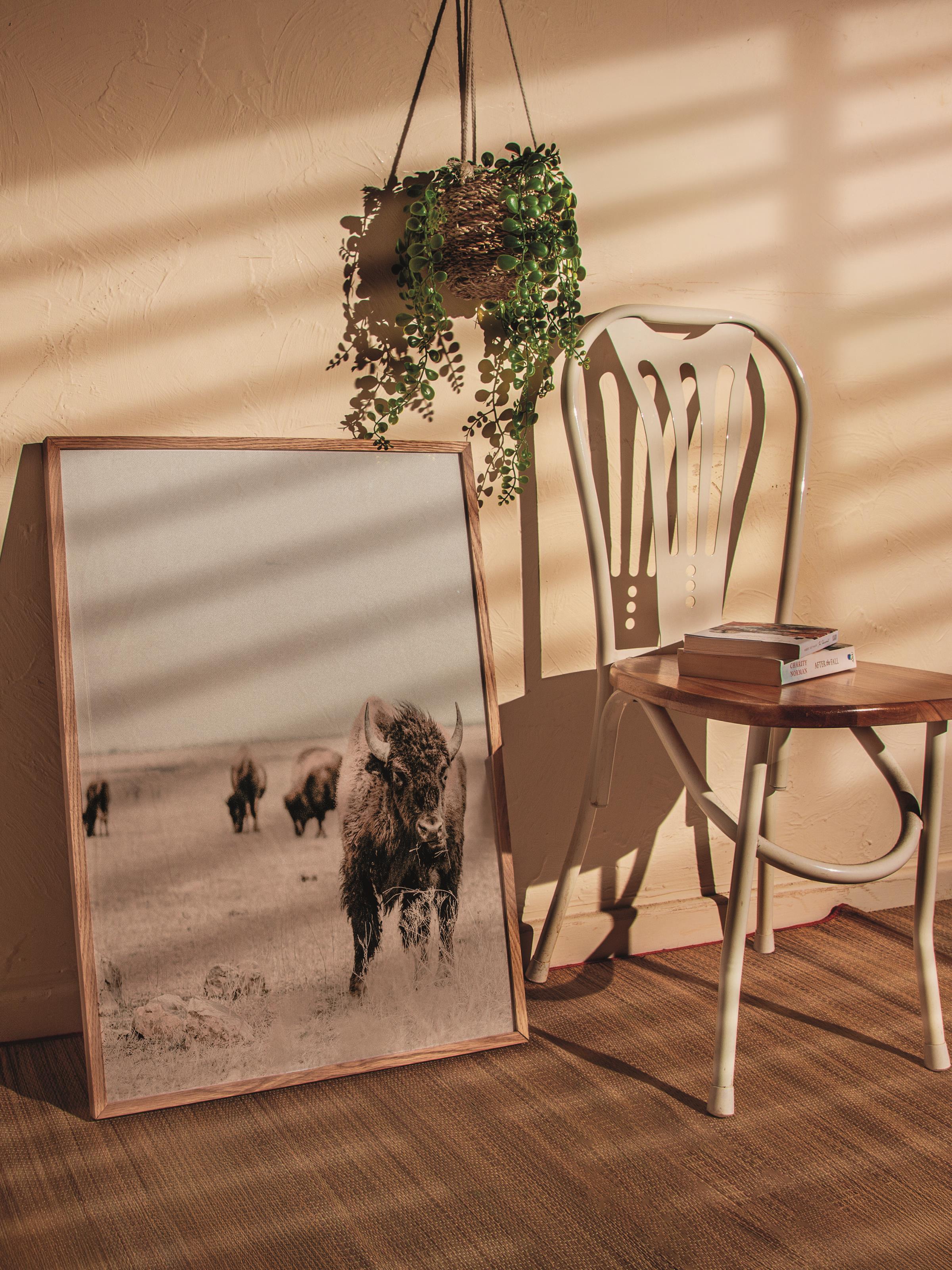 Rustic Çerçevesiz Poster, İskandinav Kahverengi Poster, NO:277 Bufalo Fotoğraf, Dikey