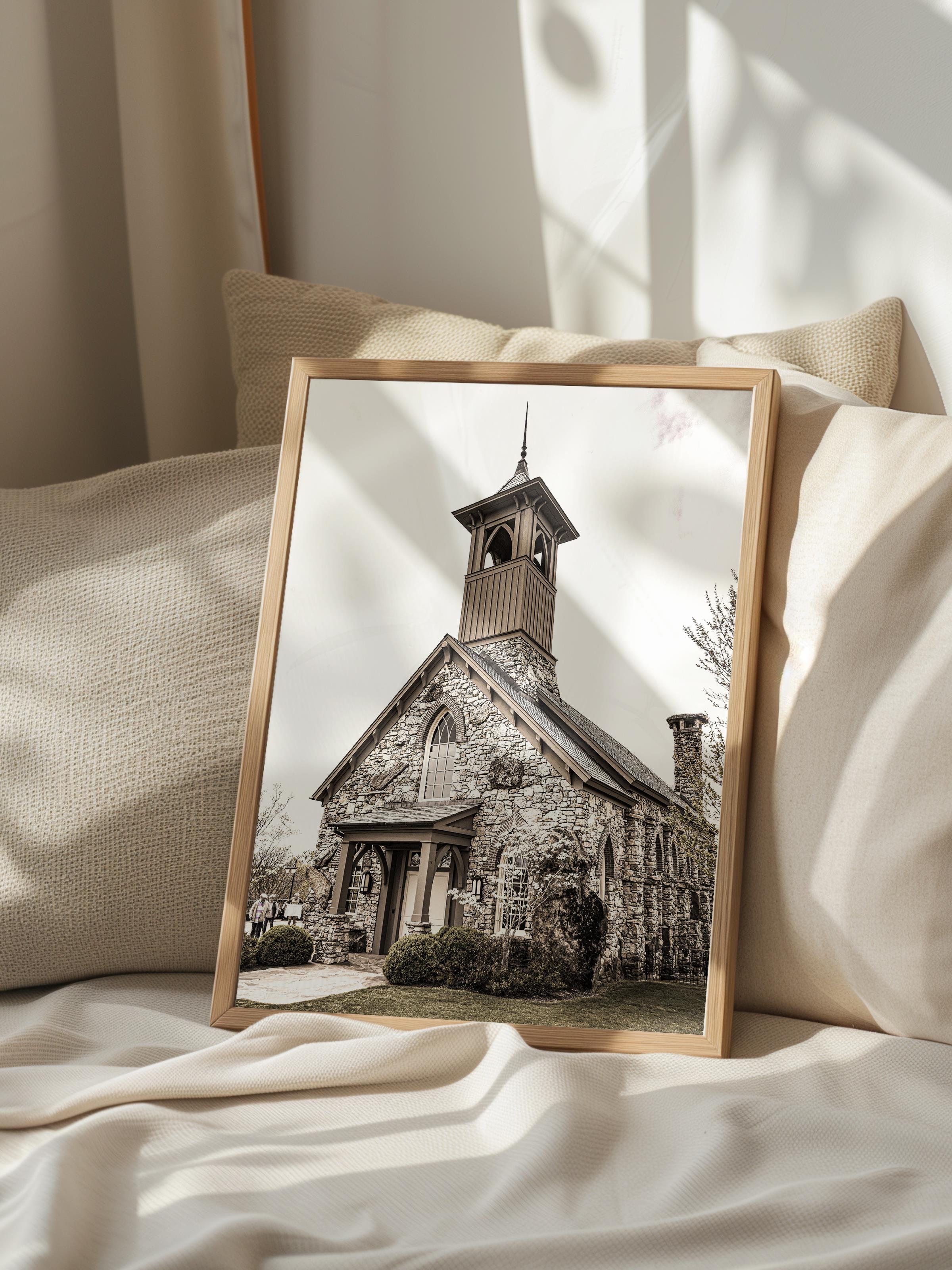 Rustic Çerçevesiz Poster, İskandinav Kahverengi Poster, NO:281 Kilise Fotoğraf, Dikey