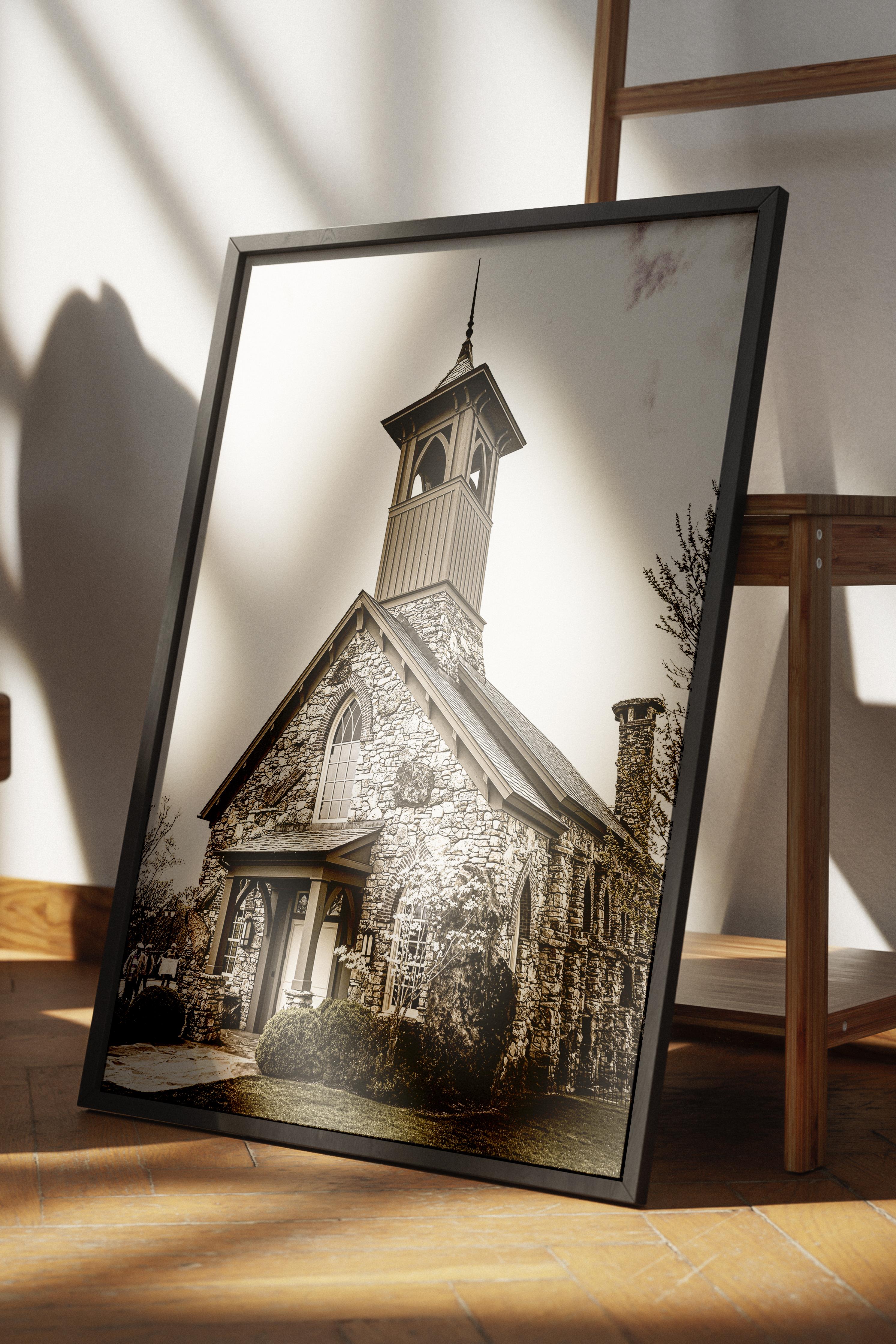 Rustic Çerçevesiz Poster, İskandinav Kahverengi Poster, NO:281 Kilise Fotoğraf, Dikey