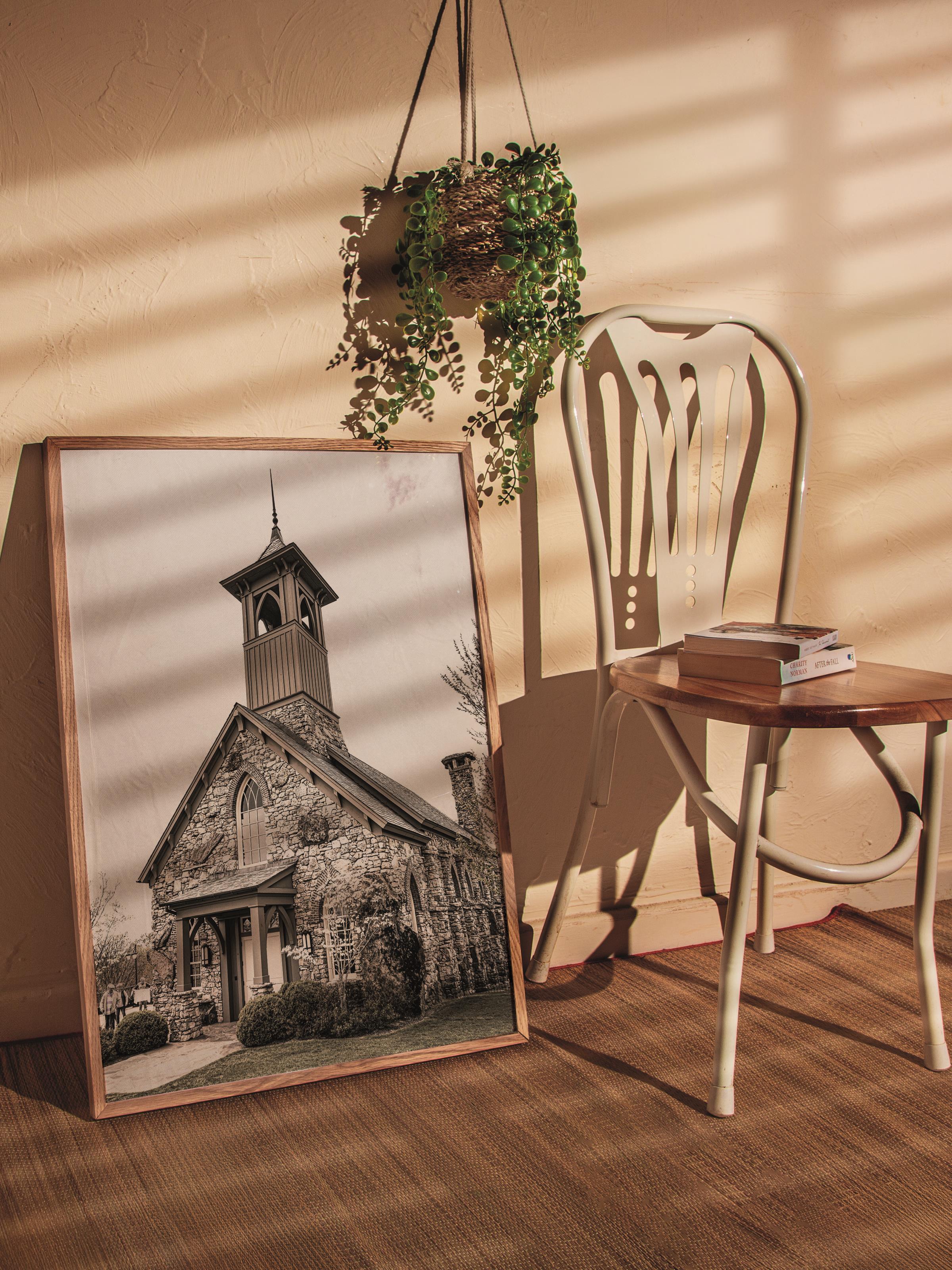 Rustic Çerçevesiz Poster, İskandinav Kahverengi Poster, NO:281 Kilise Fotoğraf, Dikey