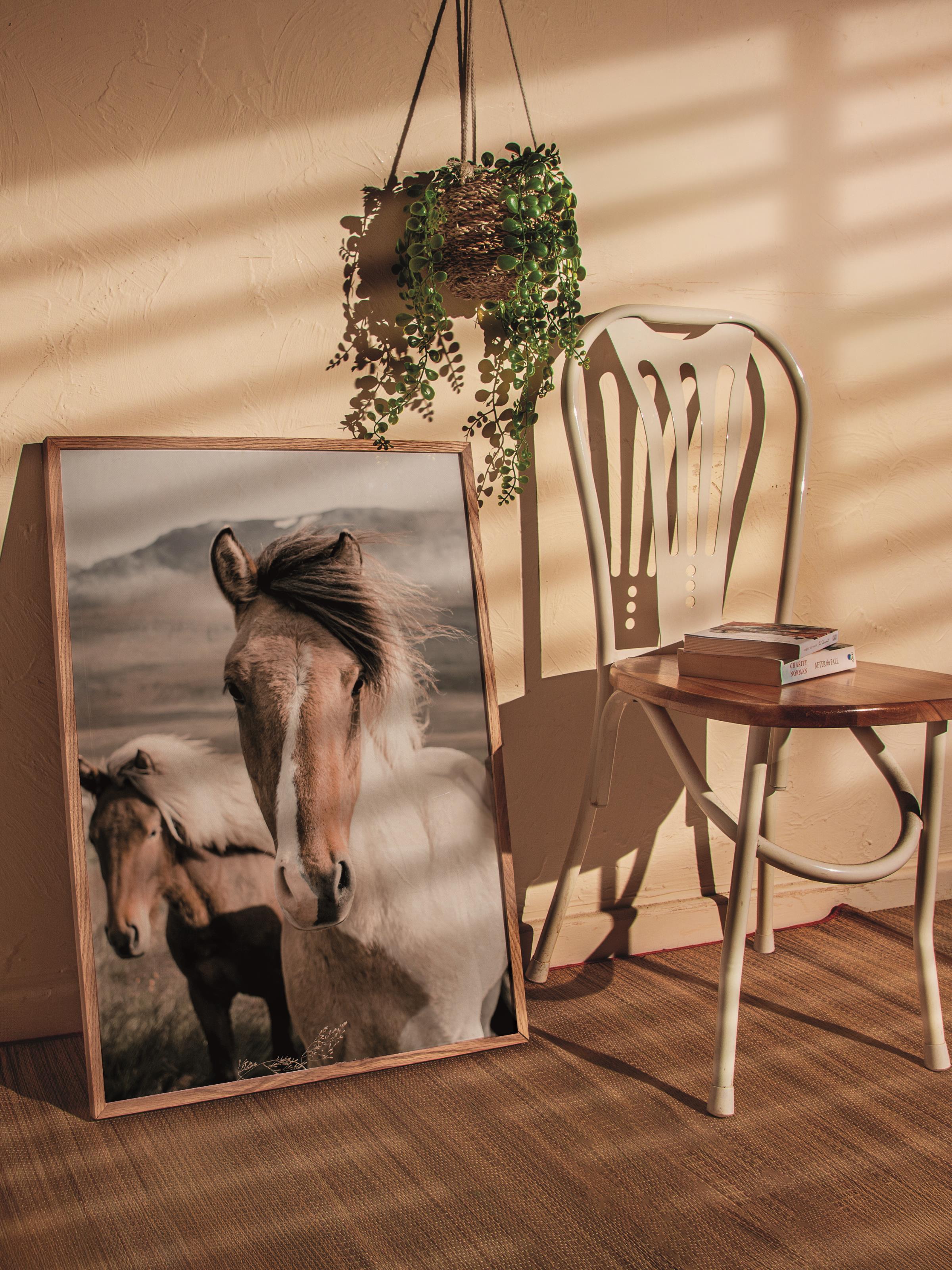 Rustic Çerçevesiz Poster, İskandinav Kahverengi Poster, NO:282 Atlar Fotoğraf, Dikey