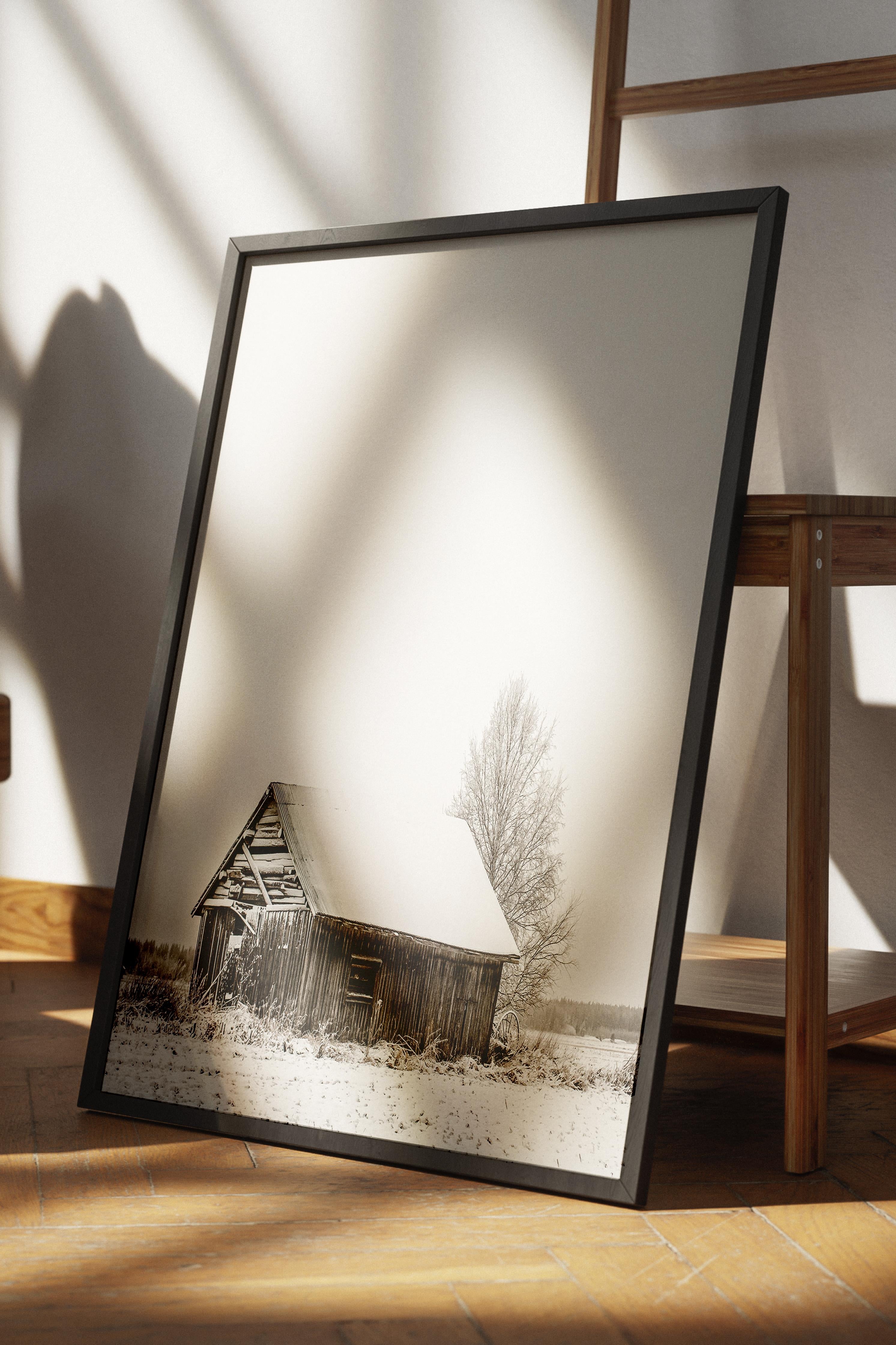 Rustic Çerçevesiz Poster, İskandinav Kahverengi Poster, NO:284 Ahır Fotoğraf, Dikey