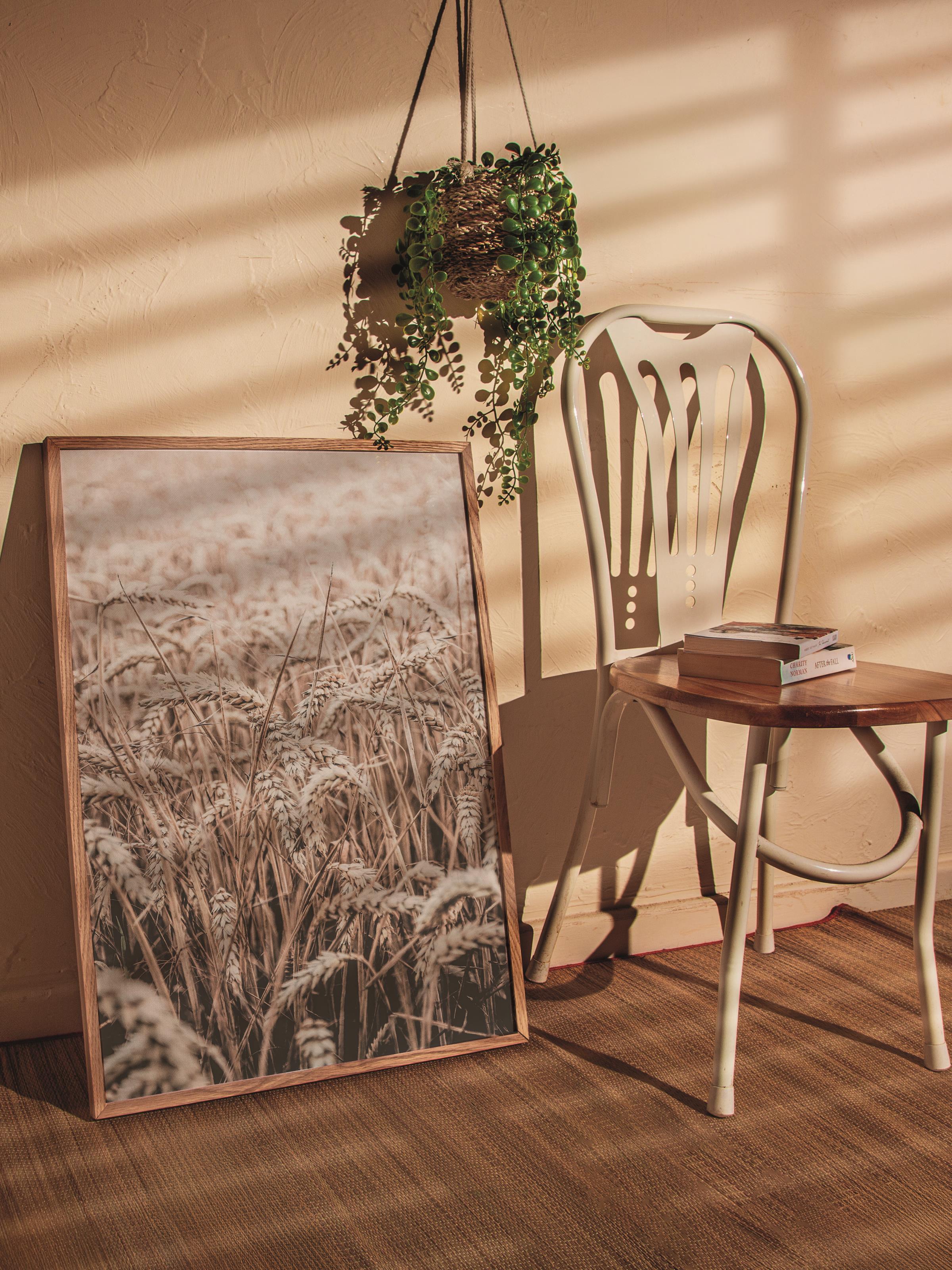 Rustic Çerçevesiz Poster, İskandinav Kahverengi Poster, NO:285 Buğday Tarlası Fotoğraf, Dikey