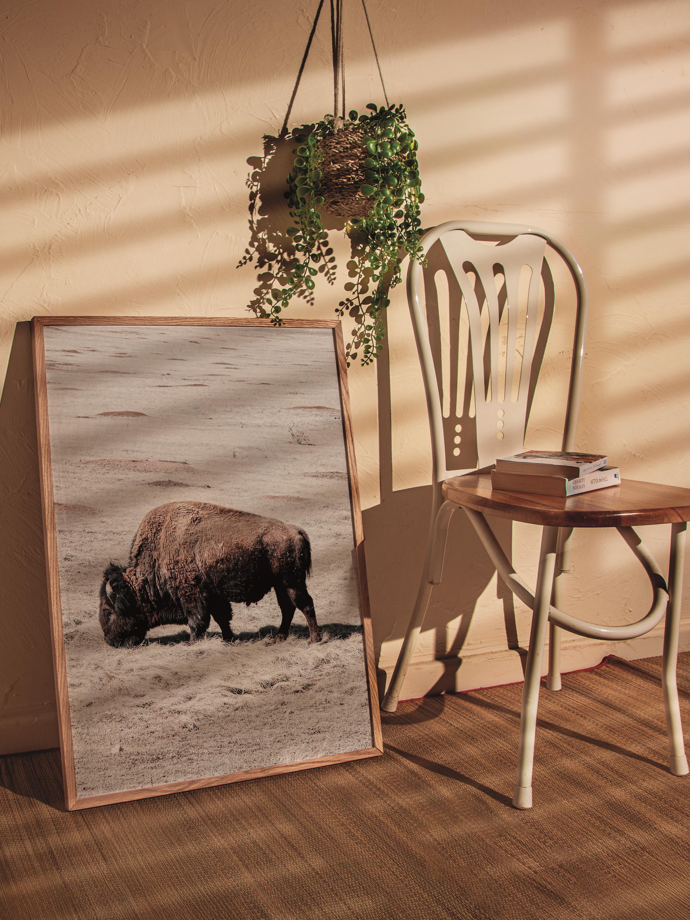 Rustic Çerçevesiz Poster, İskandinav Kahverengi Poster, NO:286 Bufalo Fotoğraf, Dikey